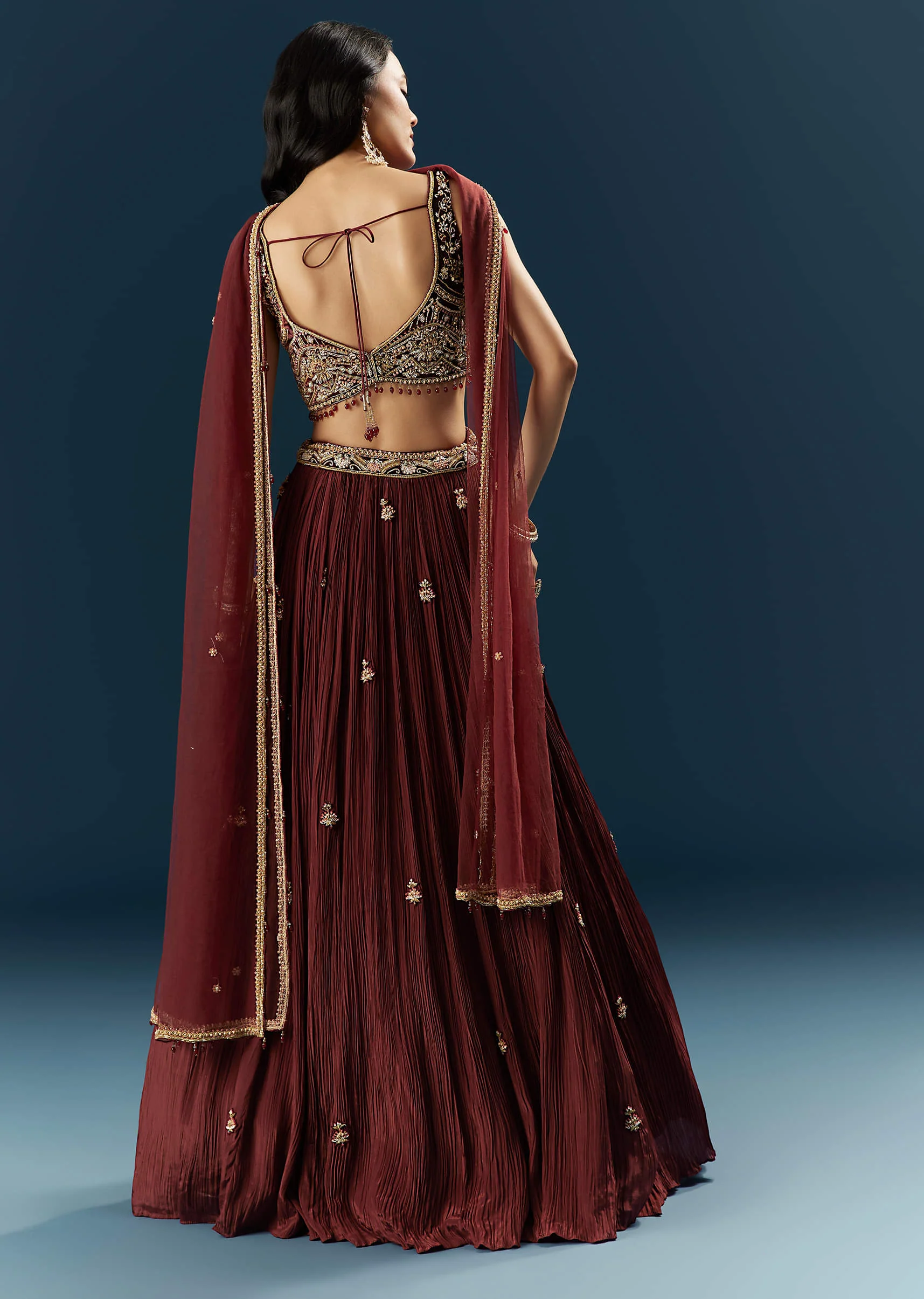 Red Crepe Bridesmaid Lehenga With Heavy Embroidery - Image 2