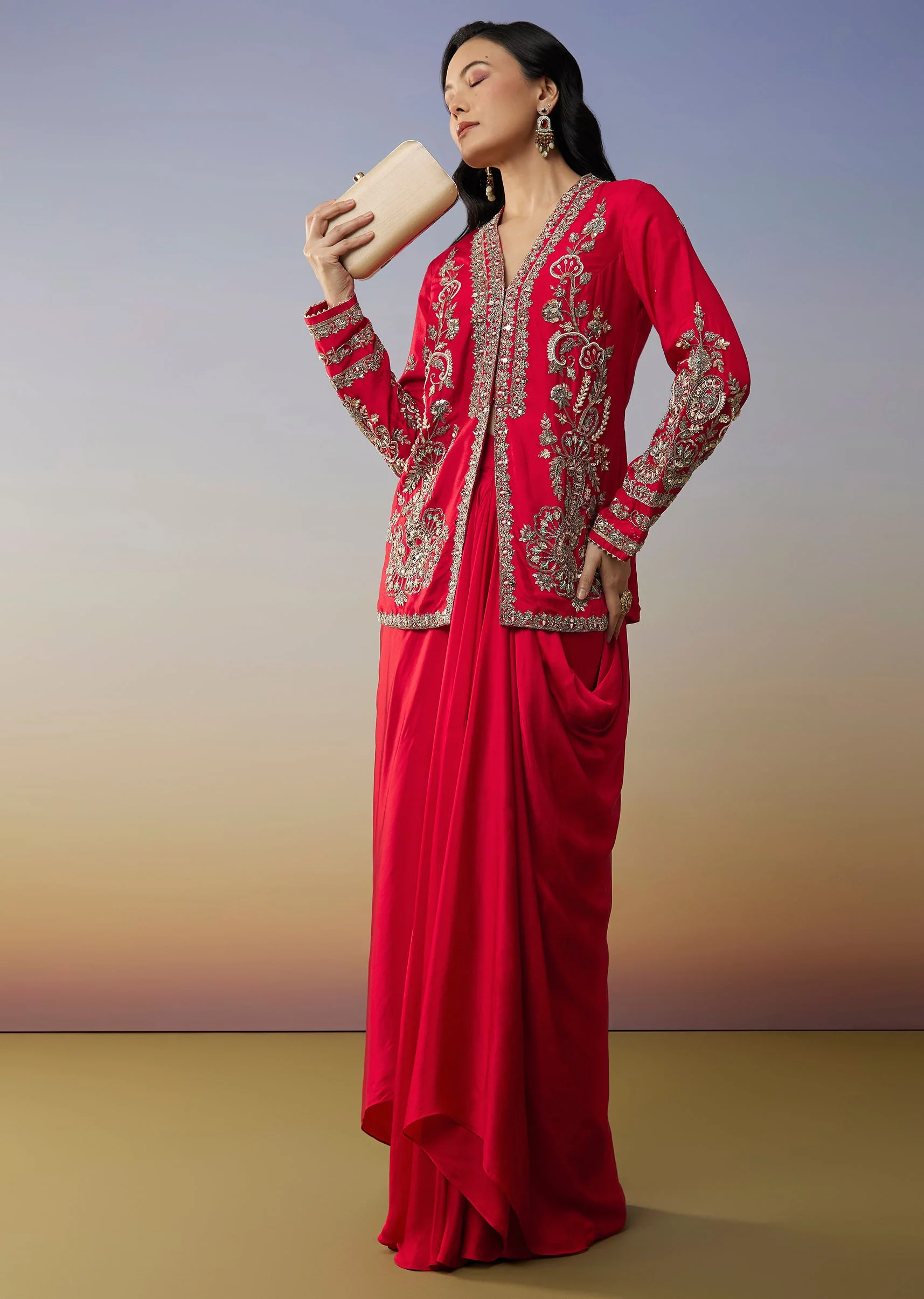 Red Crepe Jumpsuit And Cut Dana Work