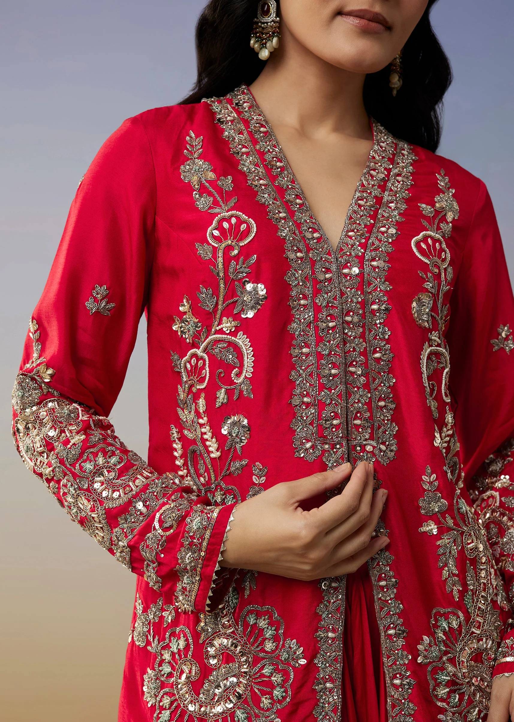 Red Crepe Jumpsuit And Cut Dana Work - Image 2