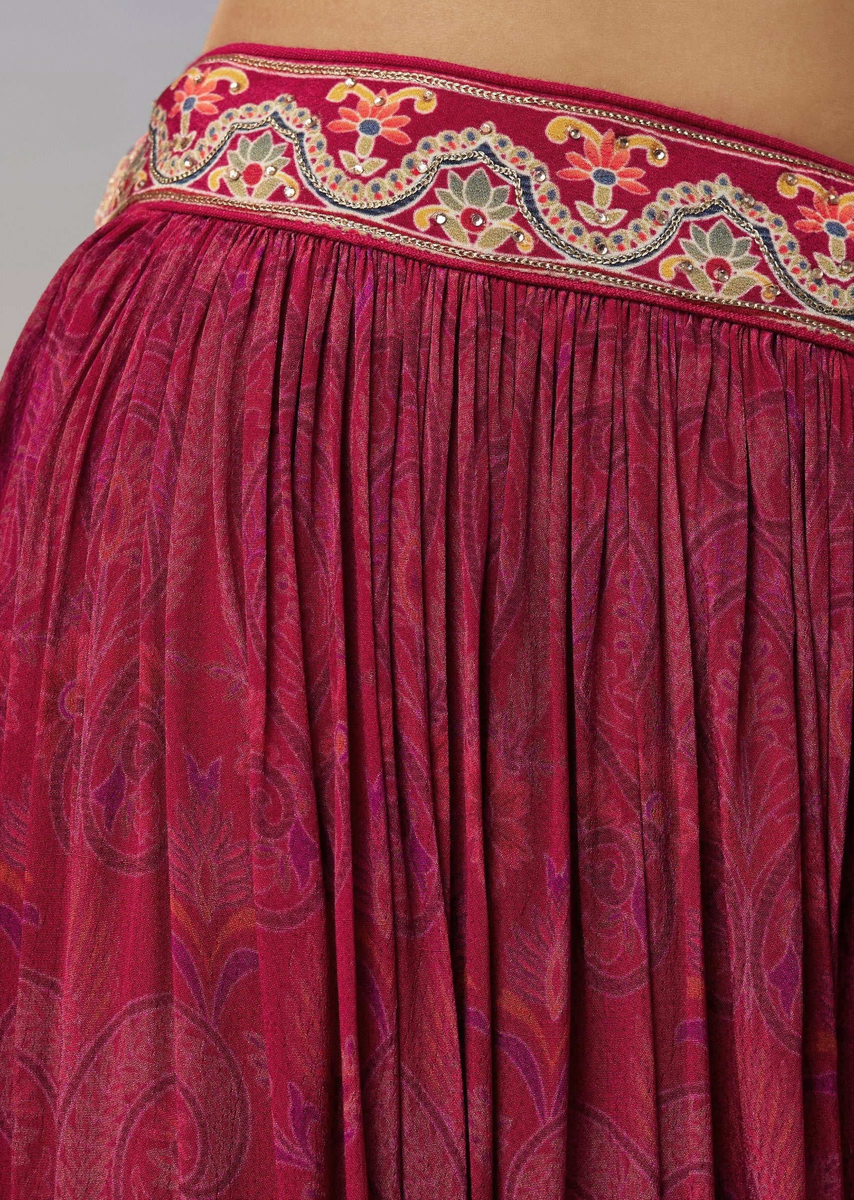 Red Crepe Palazzo Suits with Gotta and Stone Work - Image 6