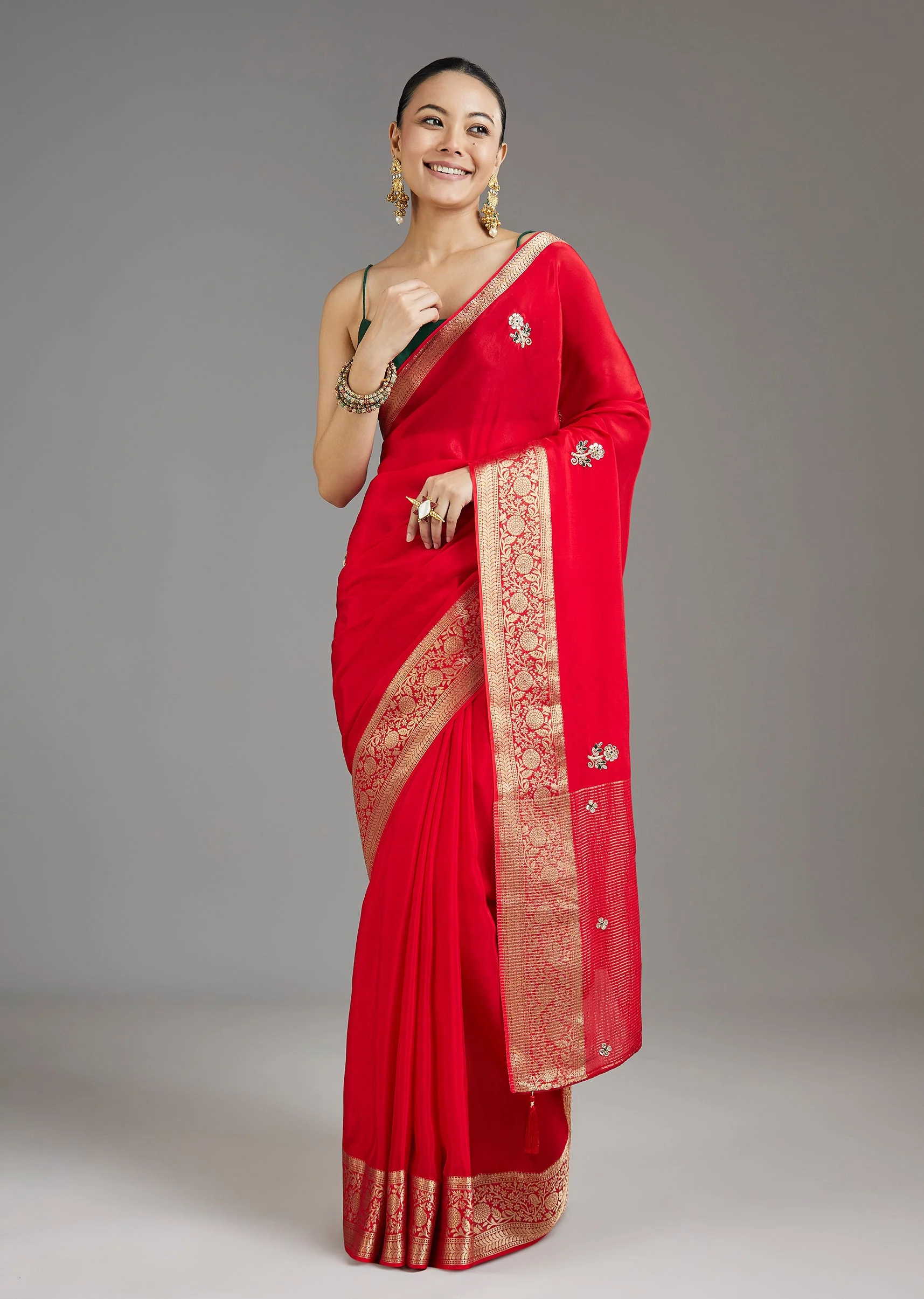 Red Crepe Saree