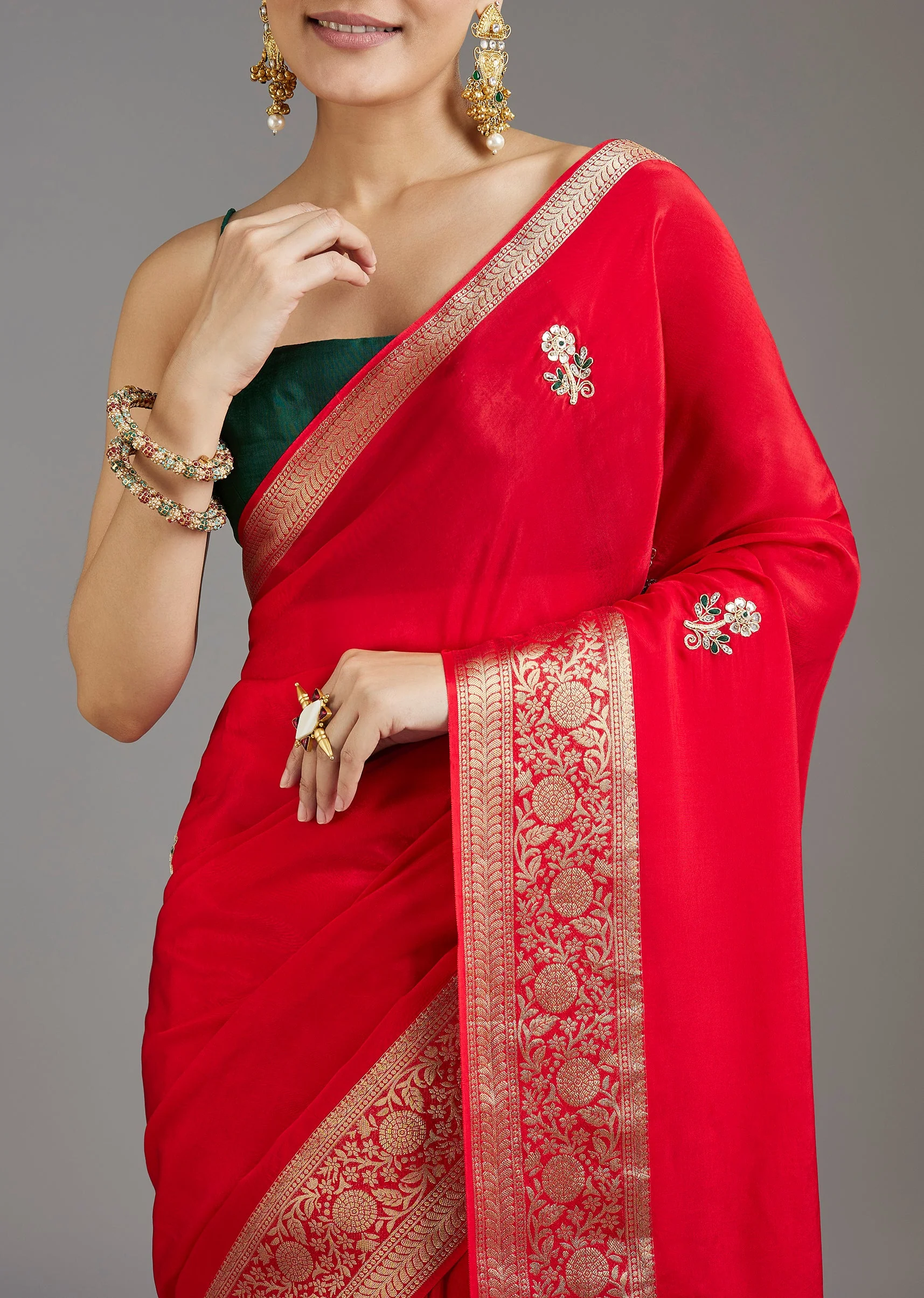 Red Crepe Saree - Image 2