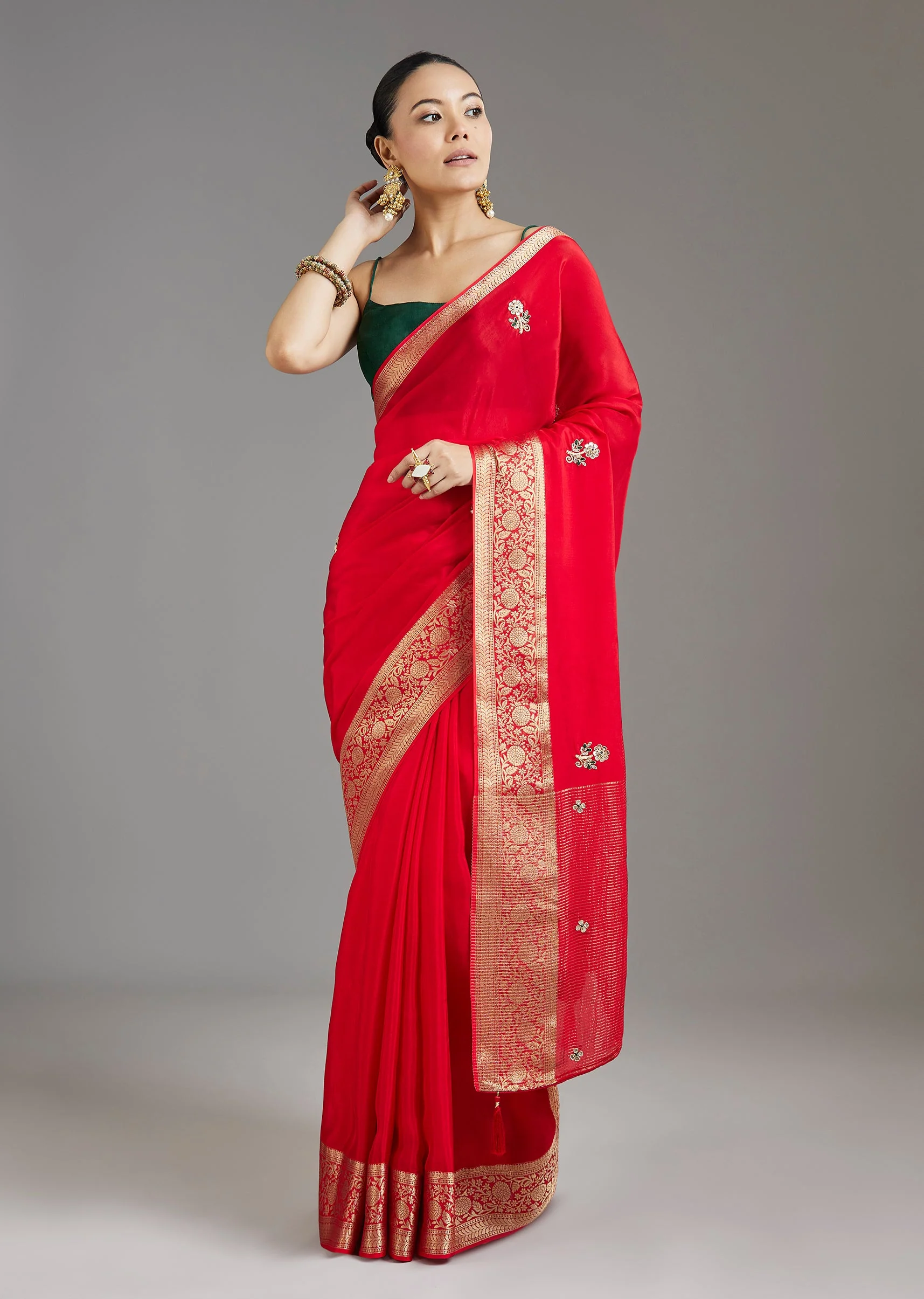 Red Crepe Saree - Image 3