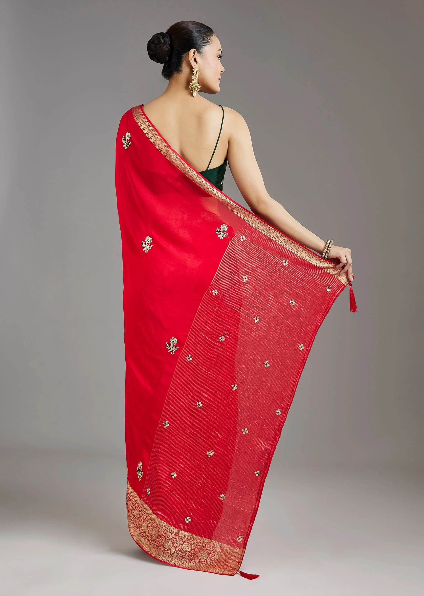 Red Crepe Saree - Image 4