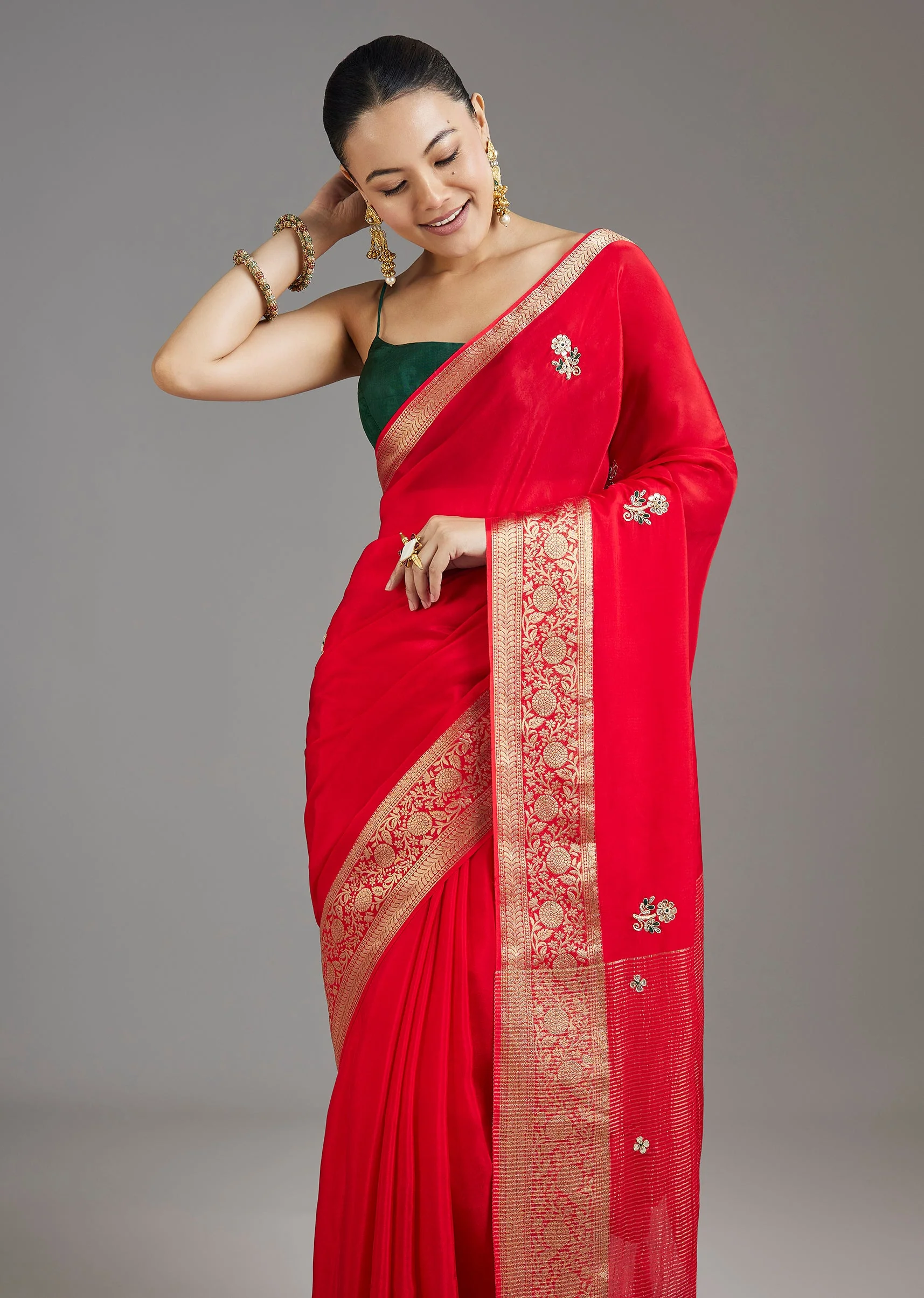 Red Crepe Saree - Image 5