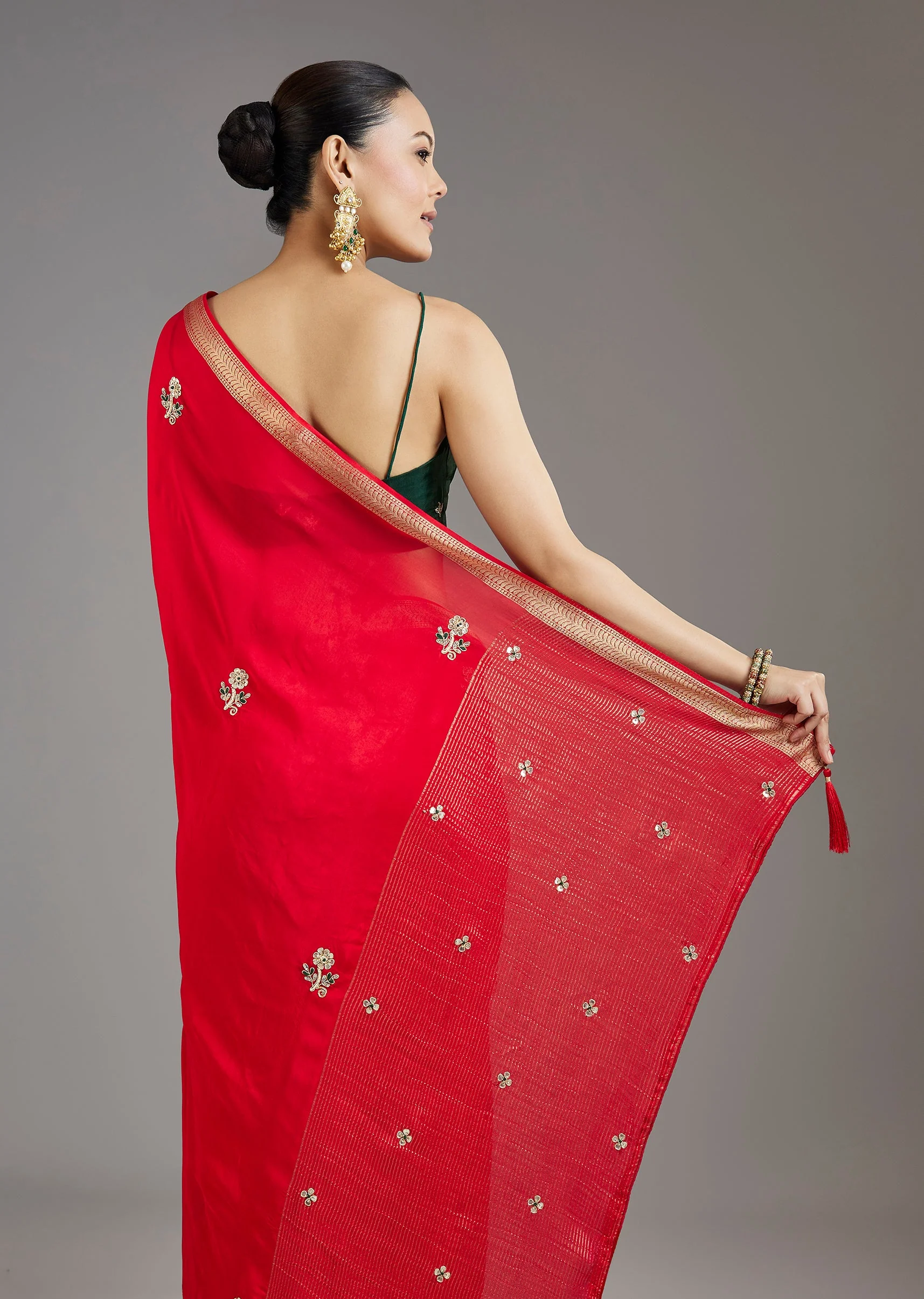 Red Crepe Saree - Image 6