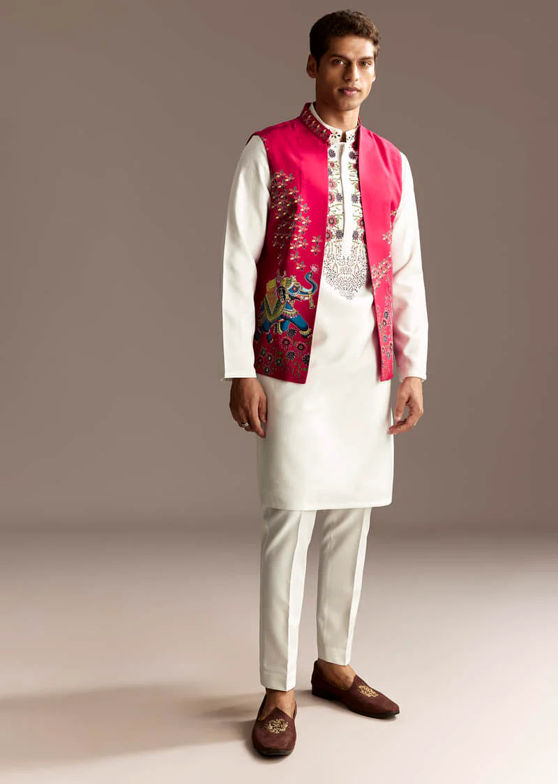 Red Cutwork Kurta Jacket Set - Image 2