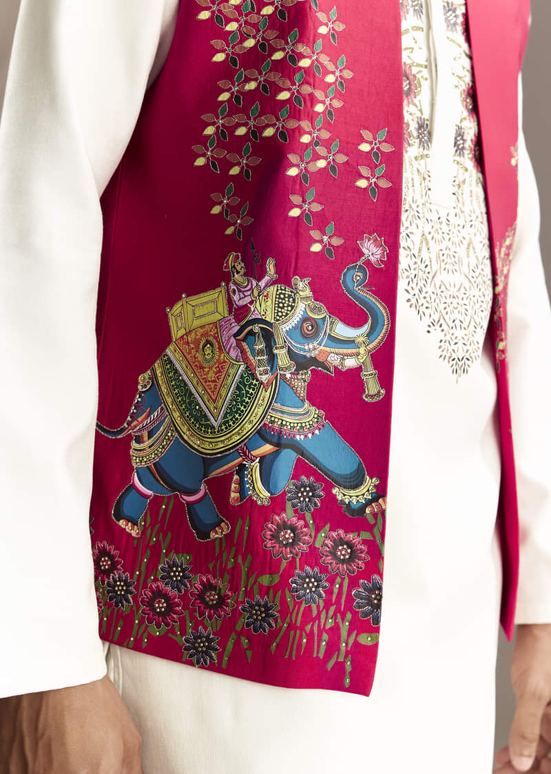 Red Cutwork Kurta Jacket Set - Image 4