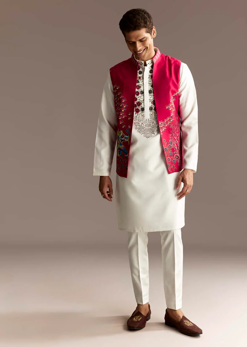 Red Cutwork Kurta Jacket Set - Image 5