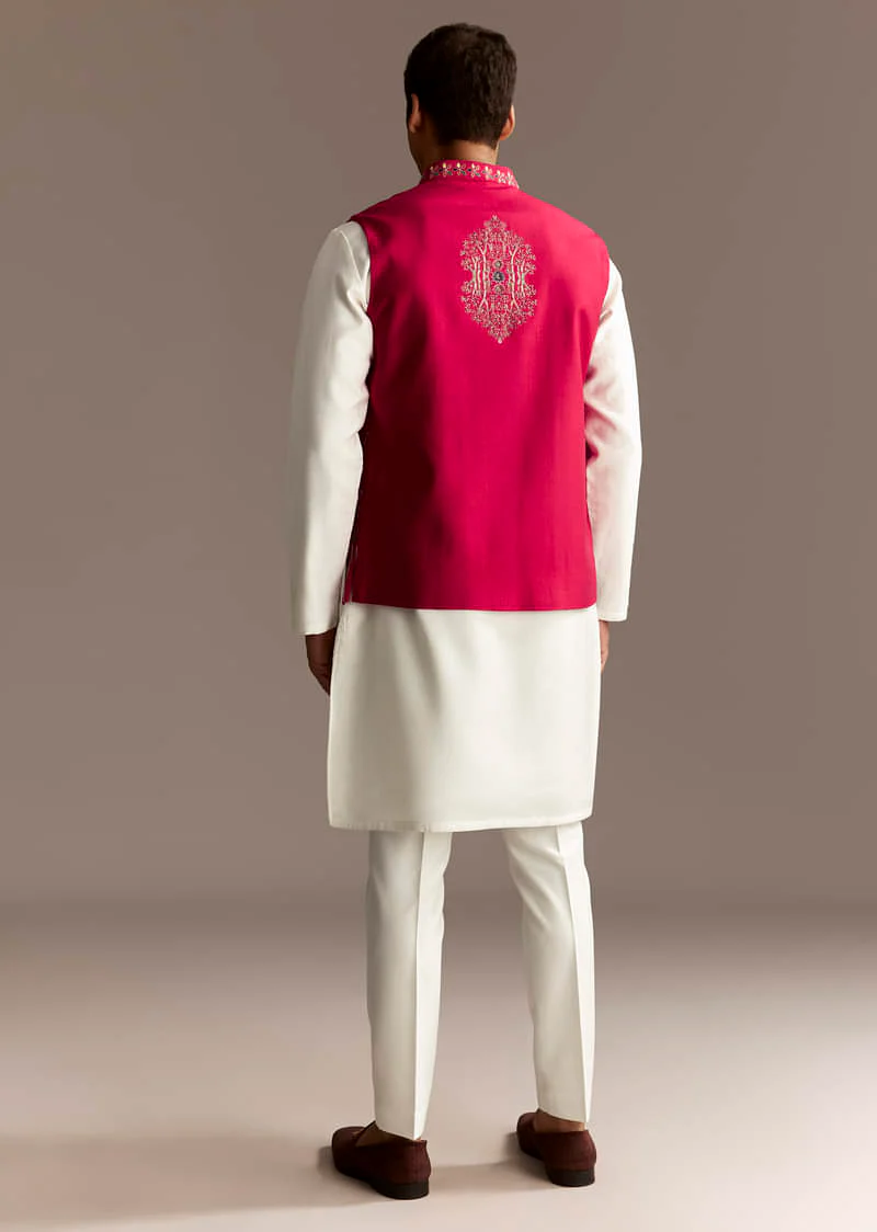 Red Cutwork Kurta Jacket Set - Image 6