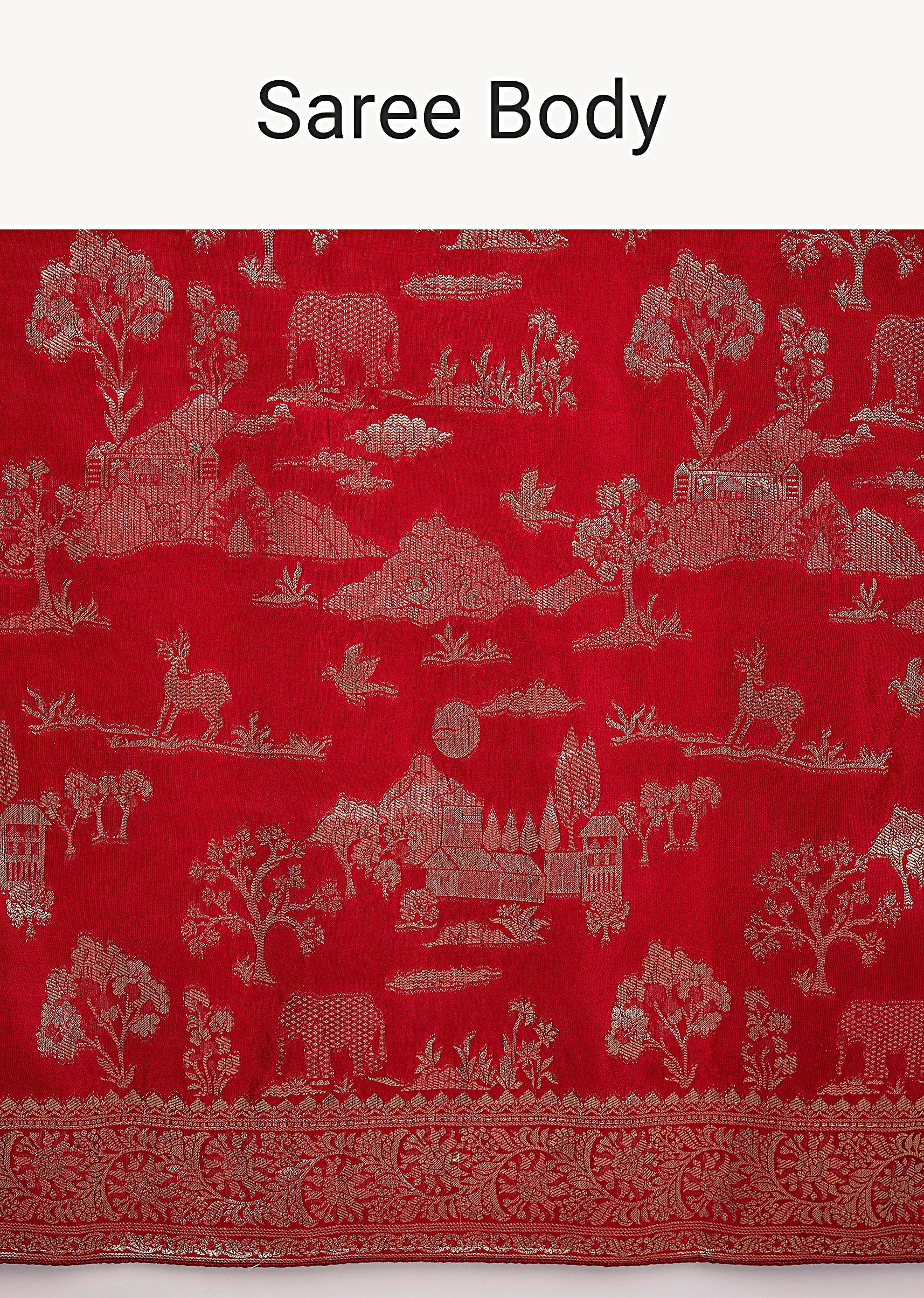 Red Dola Silk Jungla Weave Saree - Image 9