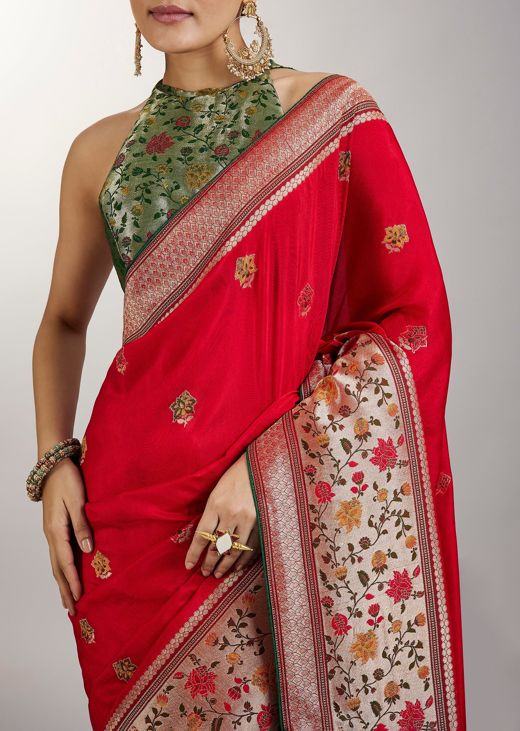Red Dola Silk Paithani Inspired Saree - Image 2