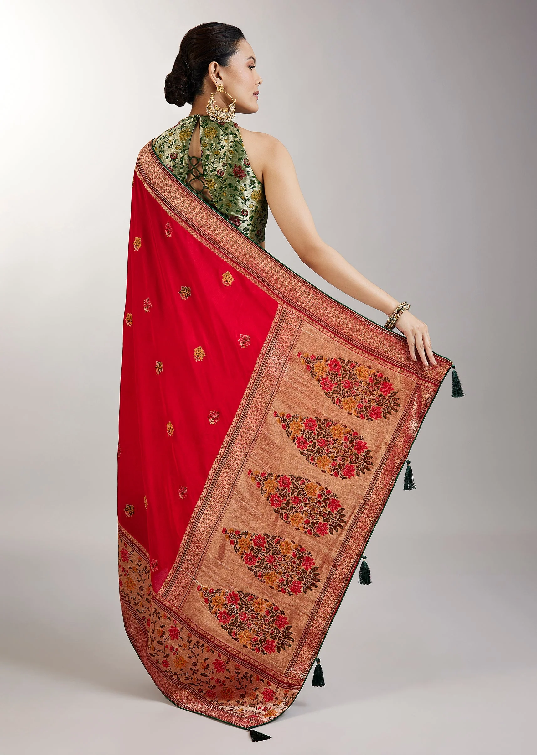 Red Dola Silk Paithani Inspired Saree - Image 4