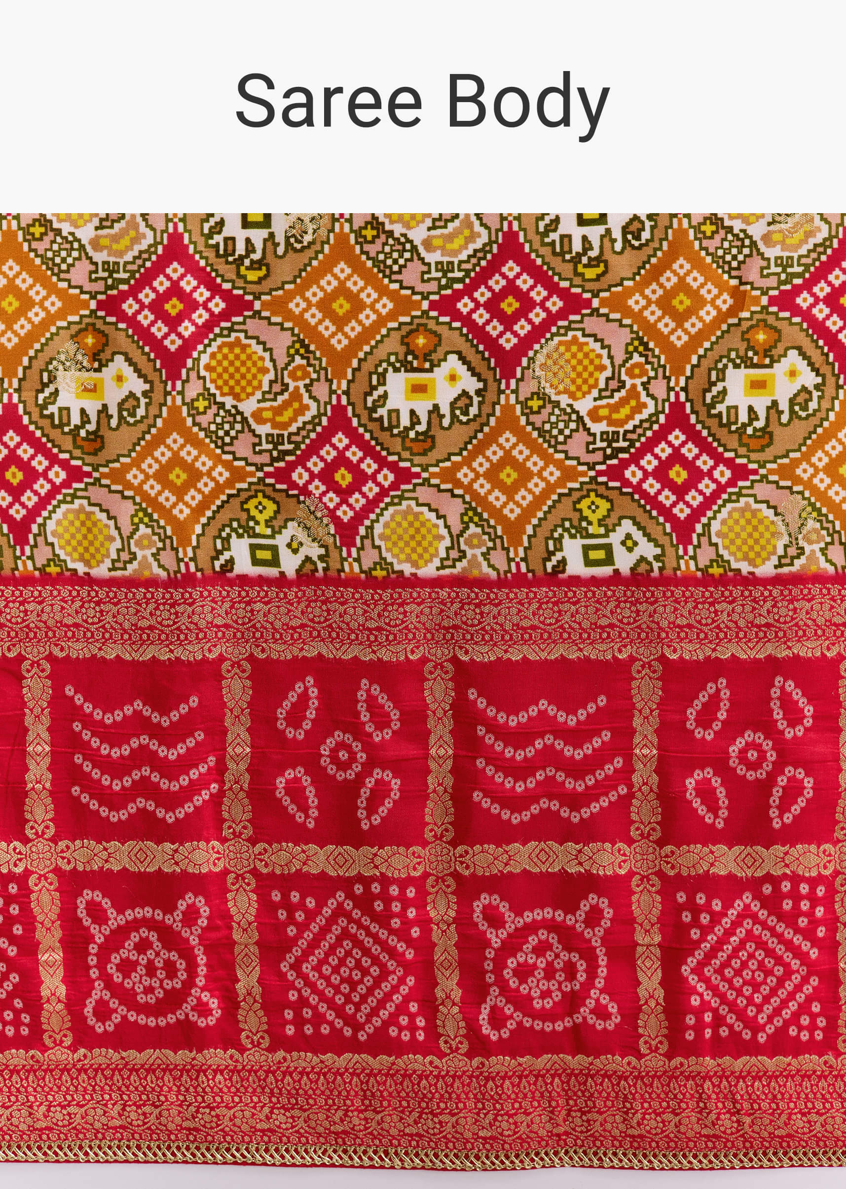 Red Dola Silk Woven Bandhani Saree With Gotapatti Detailing - Image 9