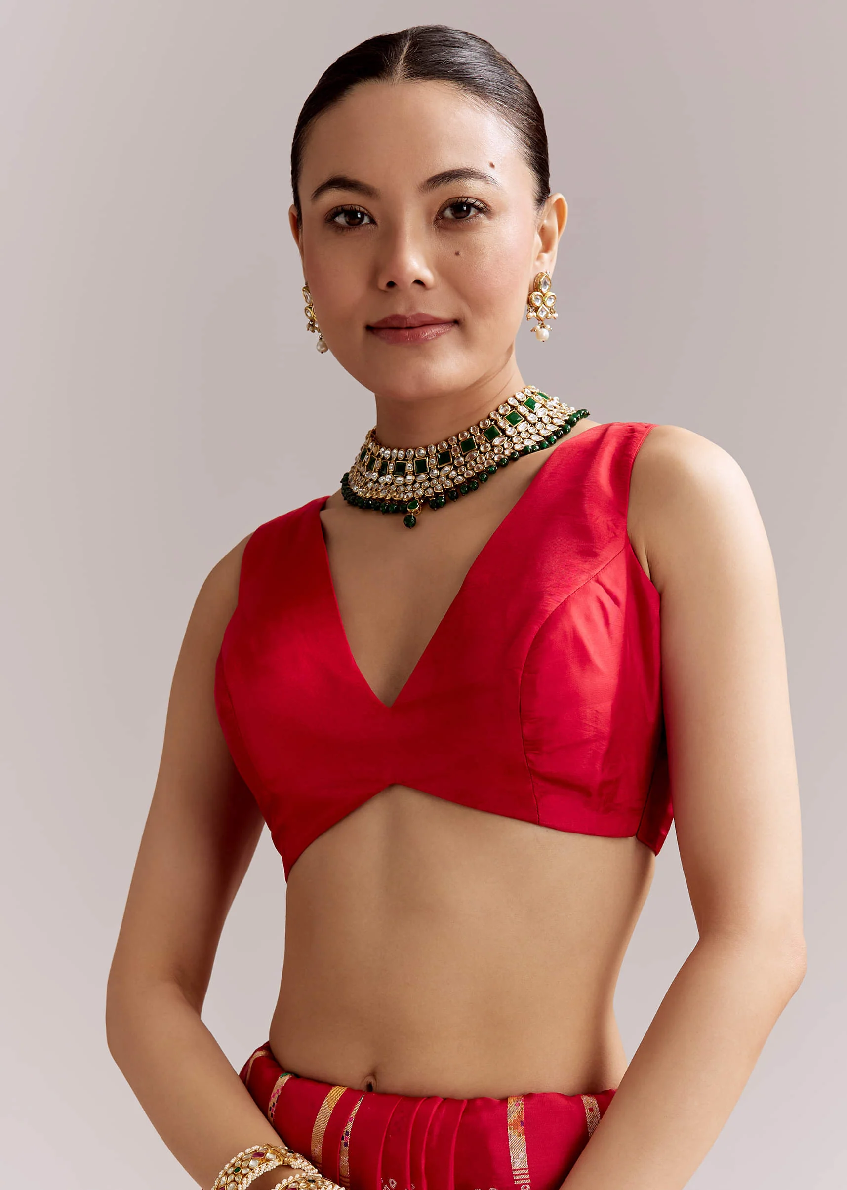 Red Dola Silk Woven Saree With Bandhani Motifs And Zari Border - Image 7