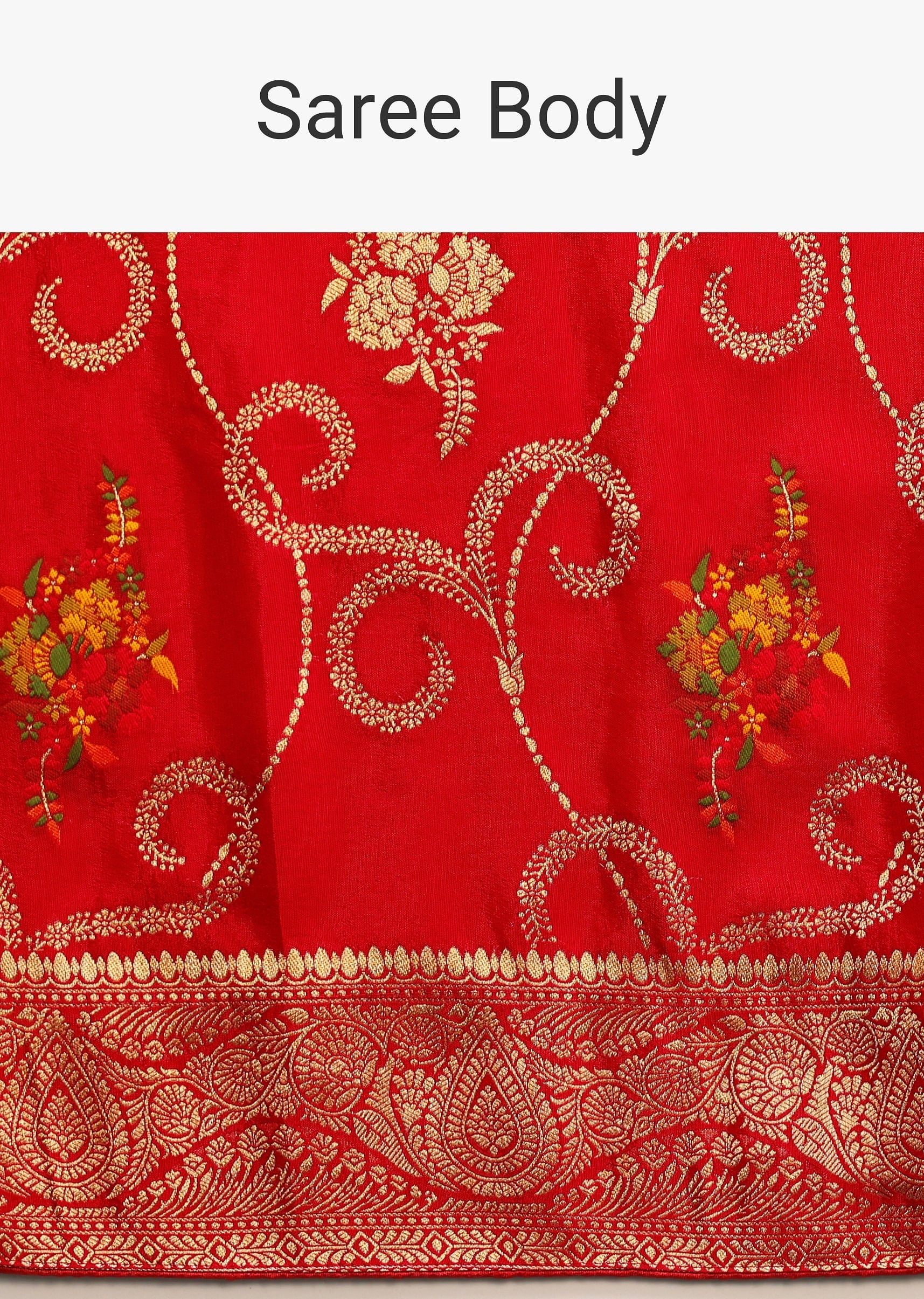 Red Dola Silk Woven Saree With Zari Work And Unstitched Blouse - Image 9