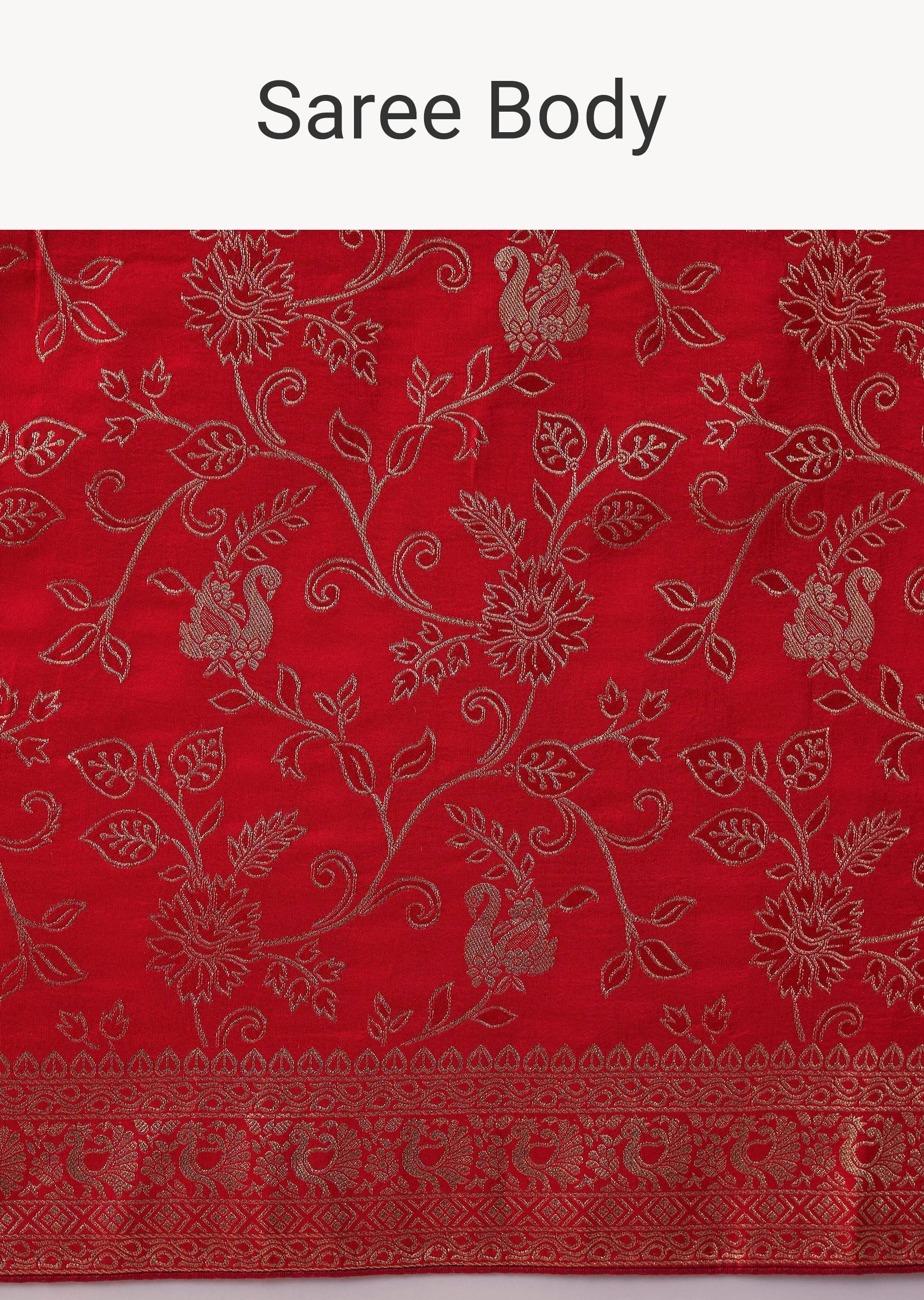 Red Dola Silk Zari Woven Saree with Unstitched Blouse - Image 9