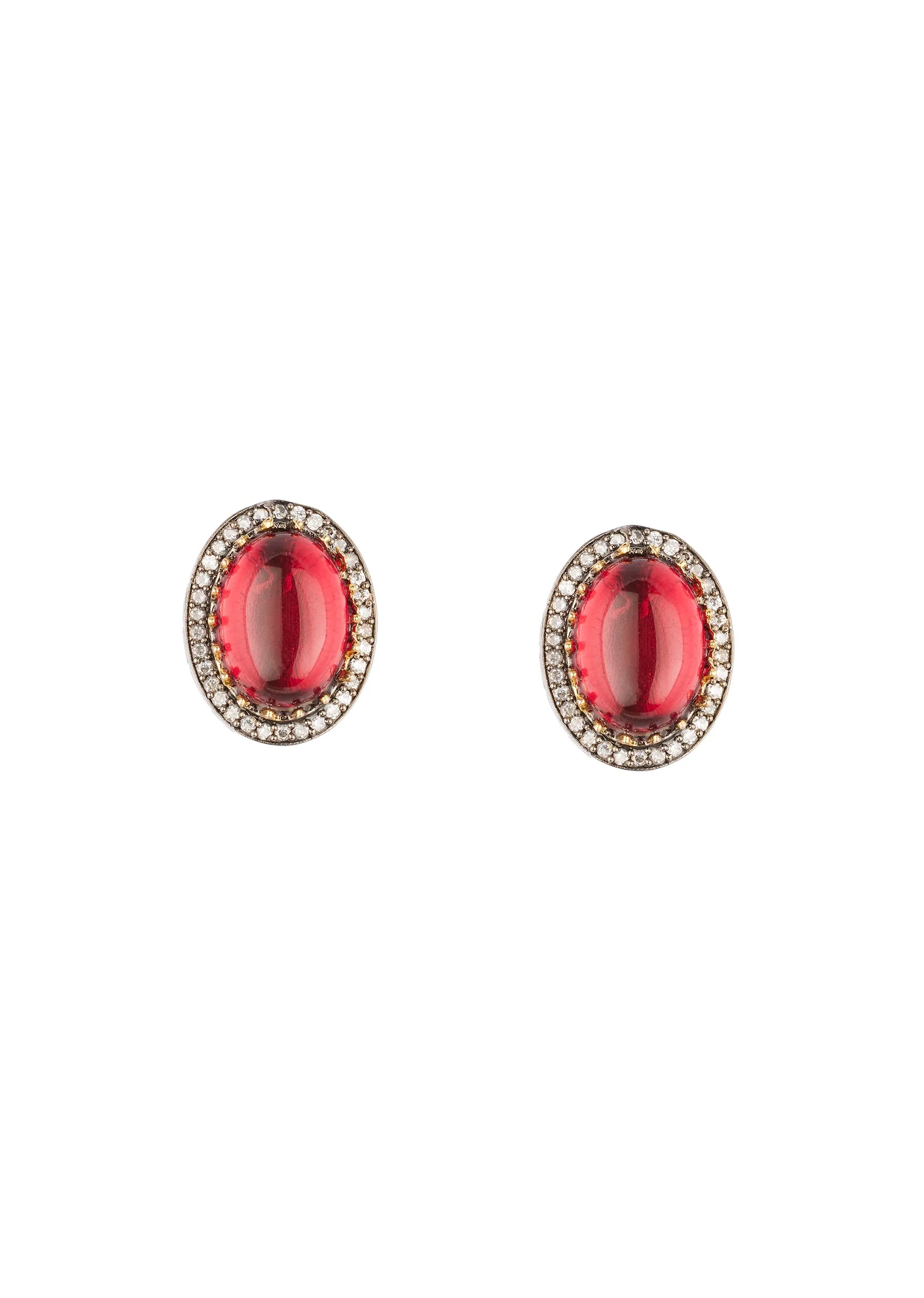 Red Earrings With Stone Detail Work - Image 2