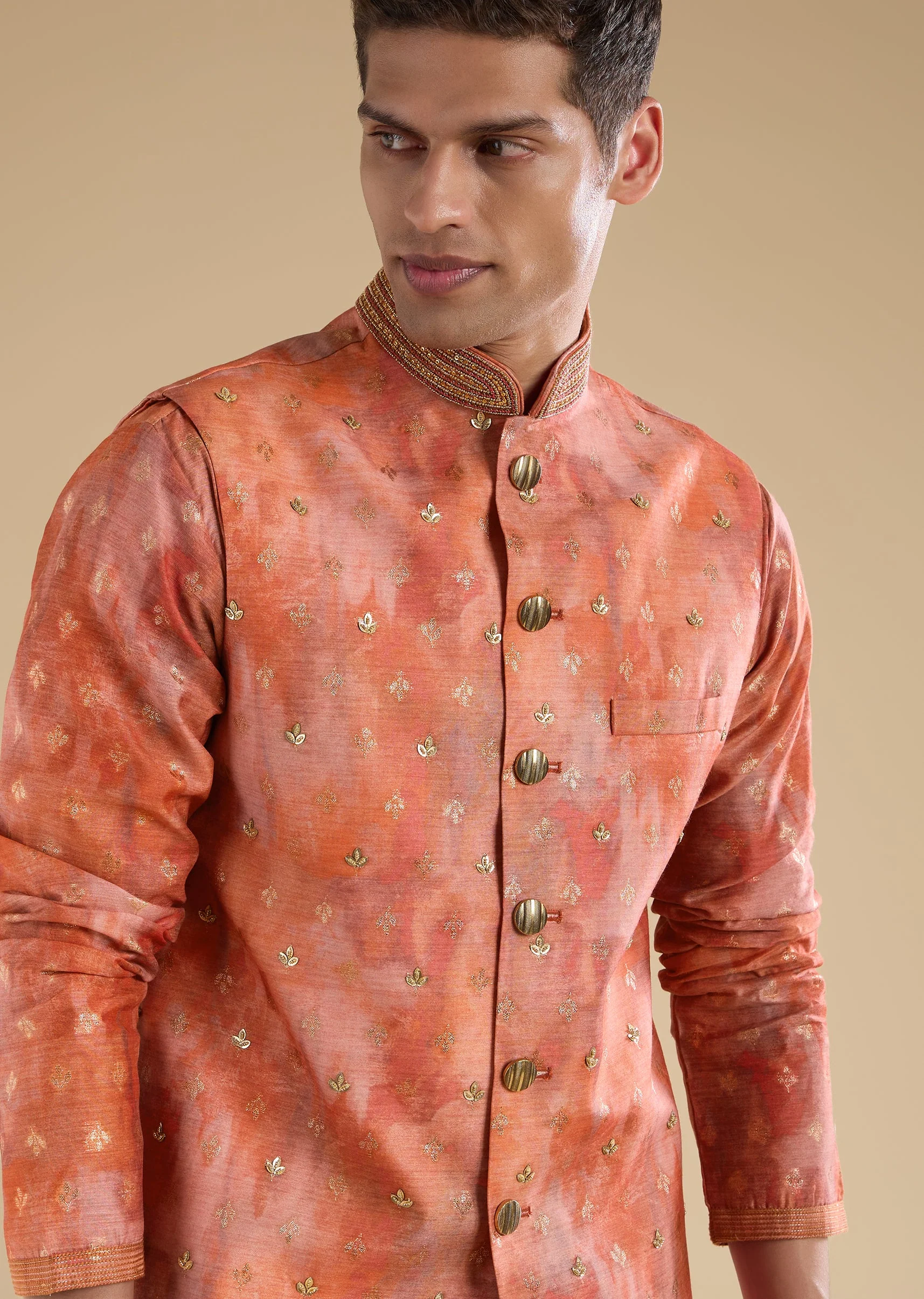 Red Embellished Silk Kurta Jacket Set - Image 2