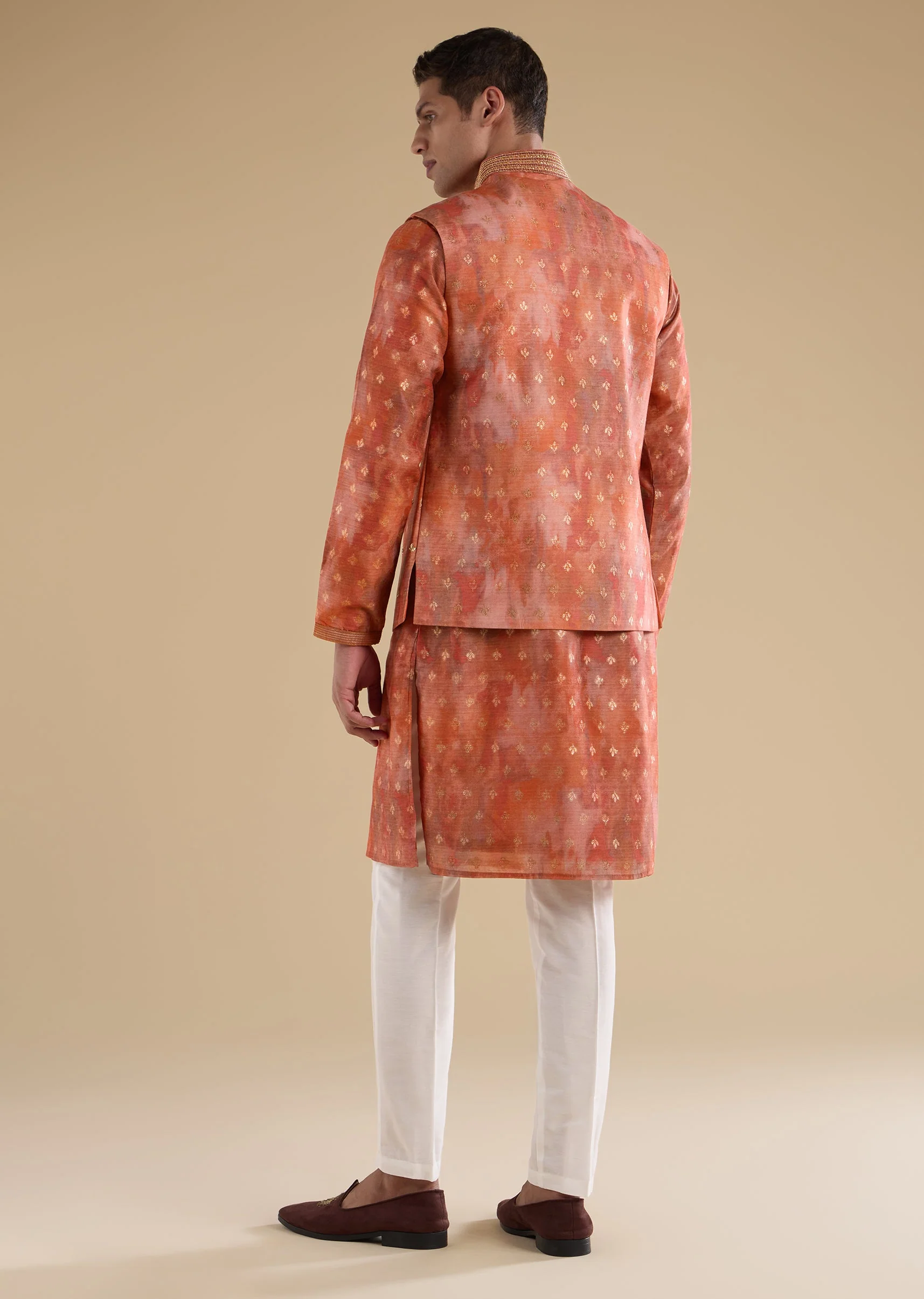 Red Embellished Silk Kurta Jacket Set - Image 5
