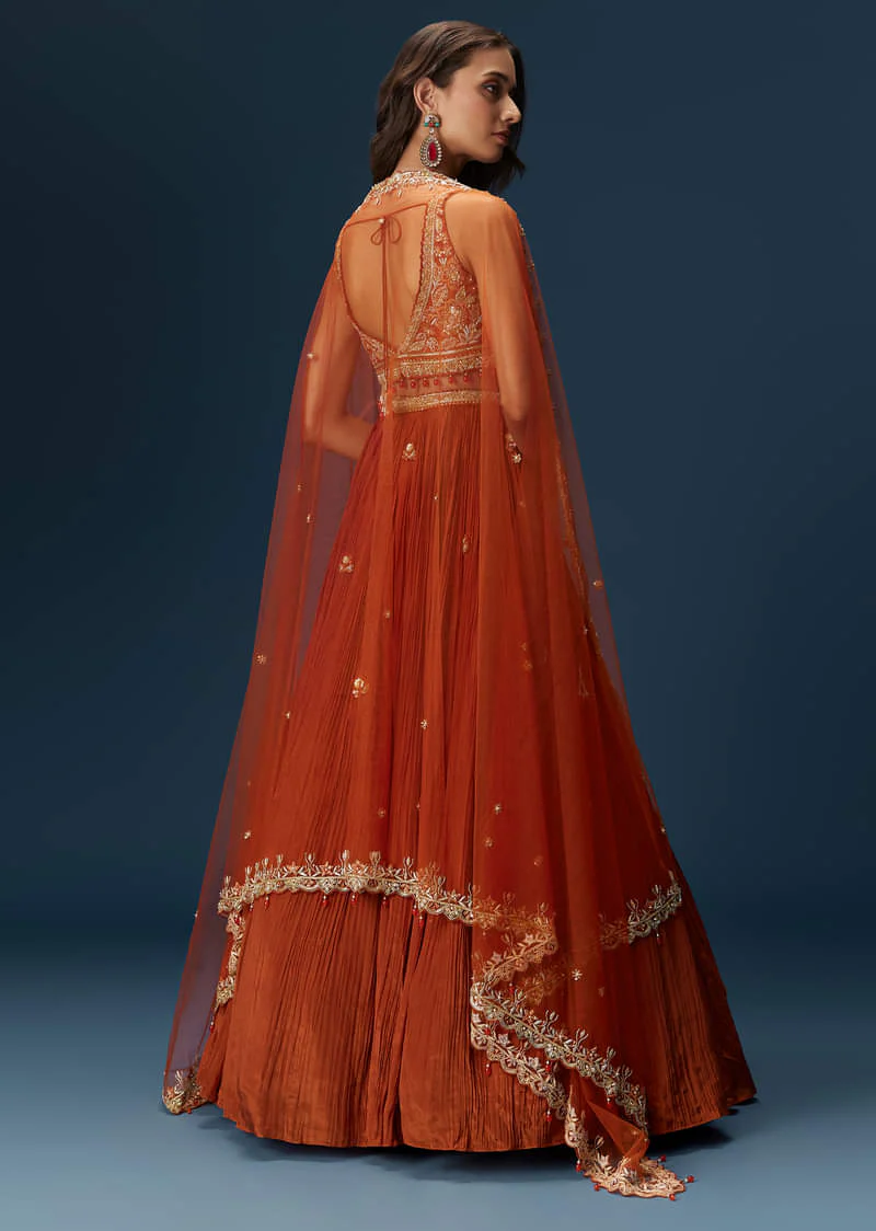 Red Embroidered Bridesmaid Lehenga With Dupatta - Image 2