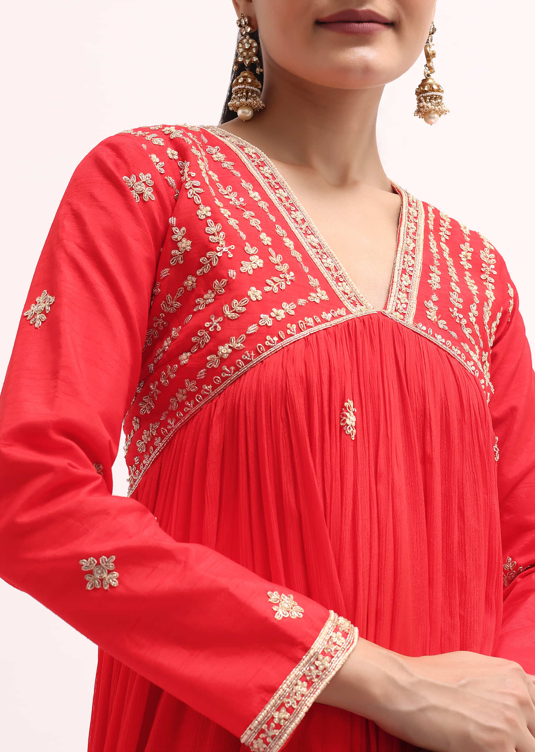 Red Embroidered Chiffon Gown - Image 2