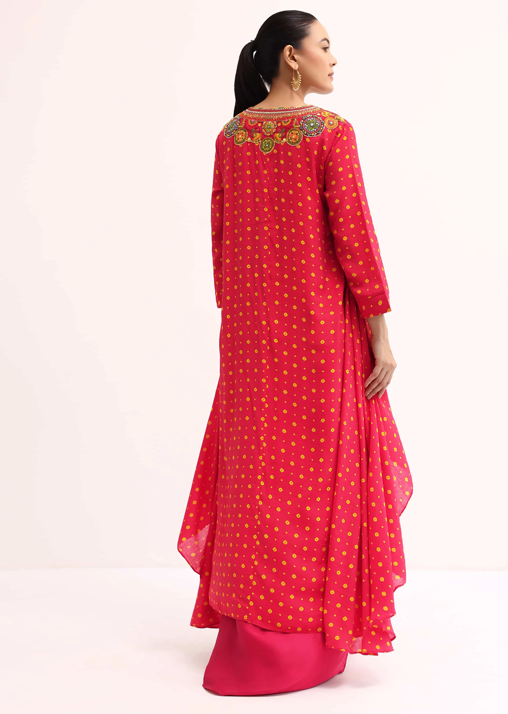 Red Embroidered Cotton Kurta Dhoti - Image 5