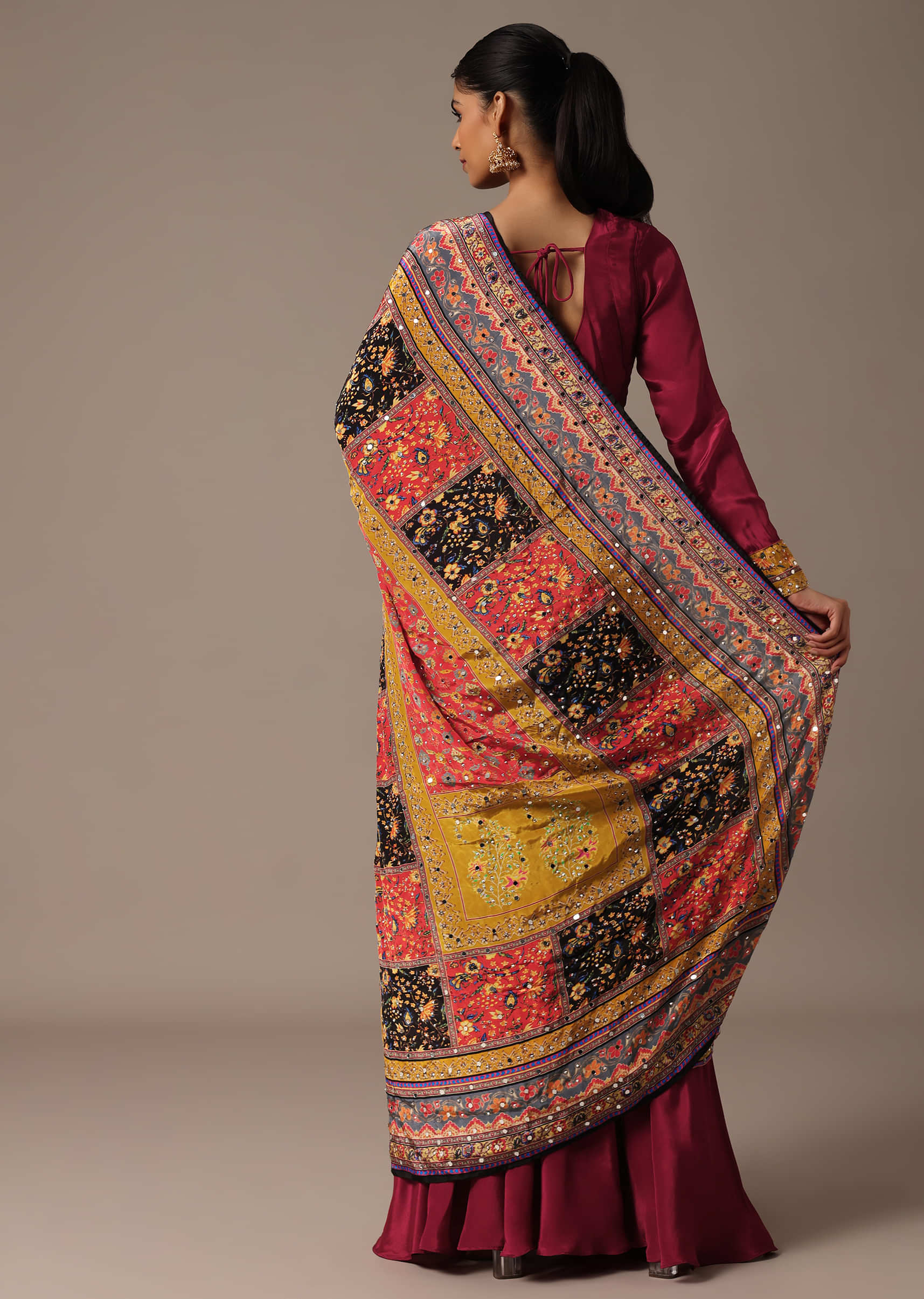Red Embroidered Kurta Palazzo Set With Mirror Work Dupatta - Image 5