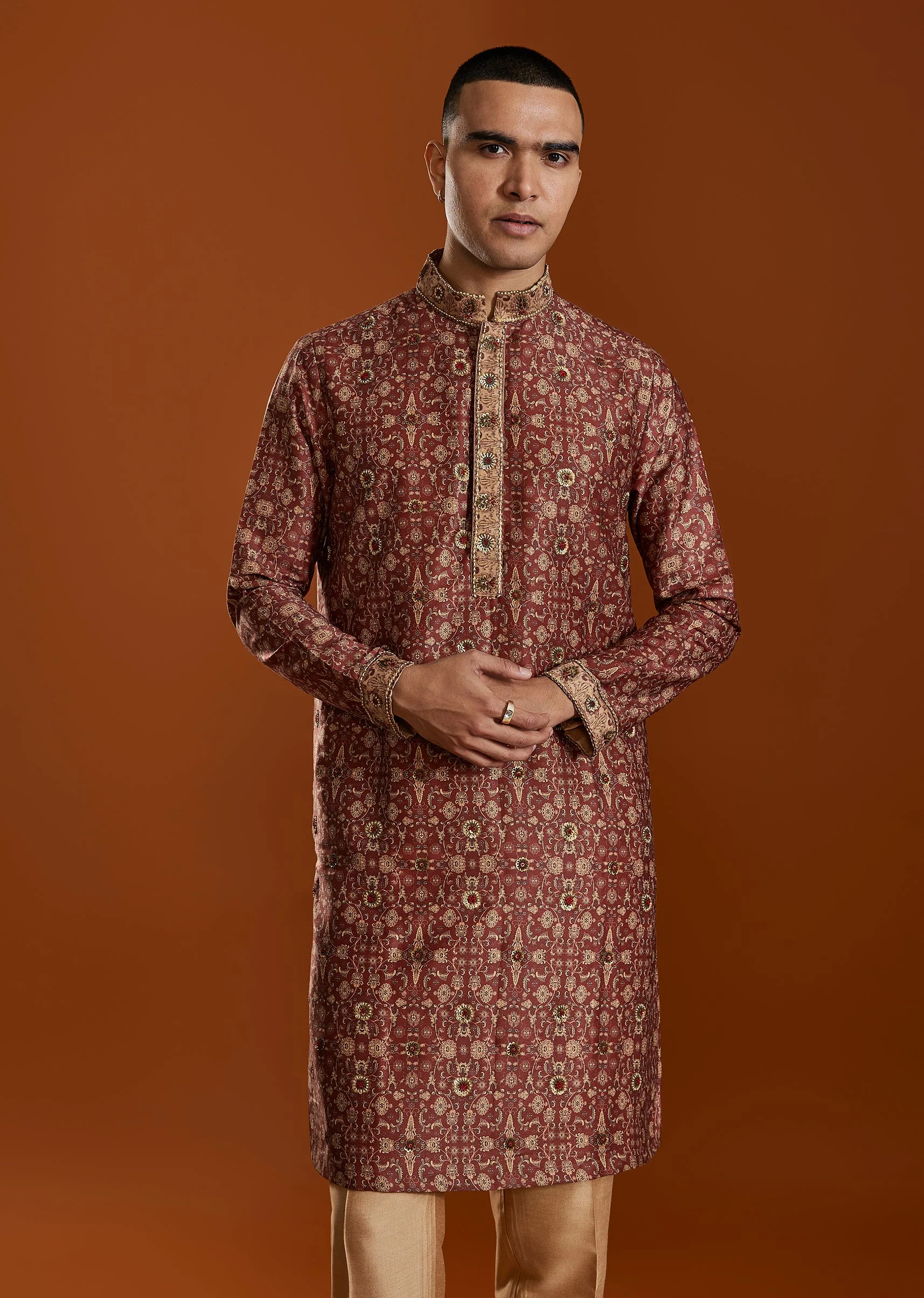 Red Embroidered Kurta Set - Image 4
