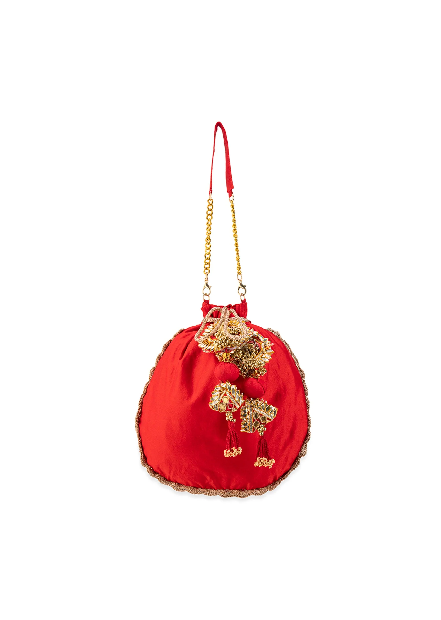 Red Embroidered Motif Potli Bag in Silk - Image 3