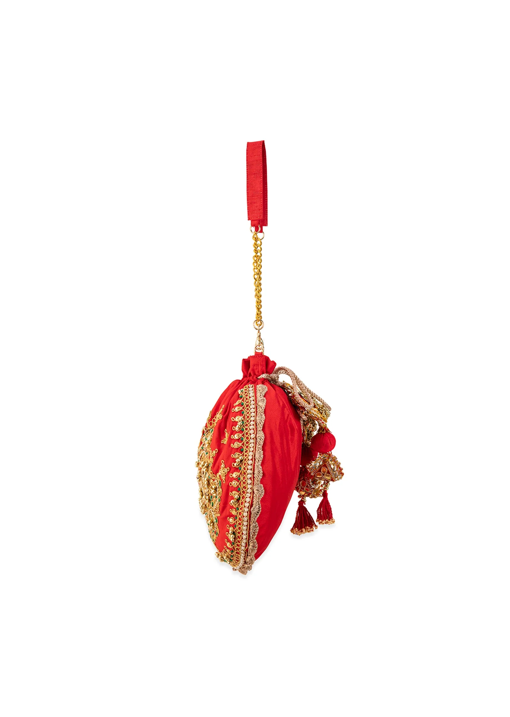Red Embroidered Motif Potli Bag in Silk - Image 5