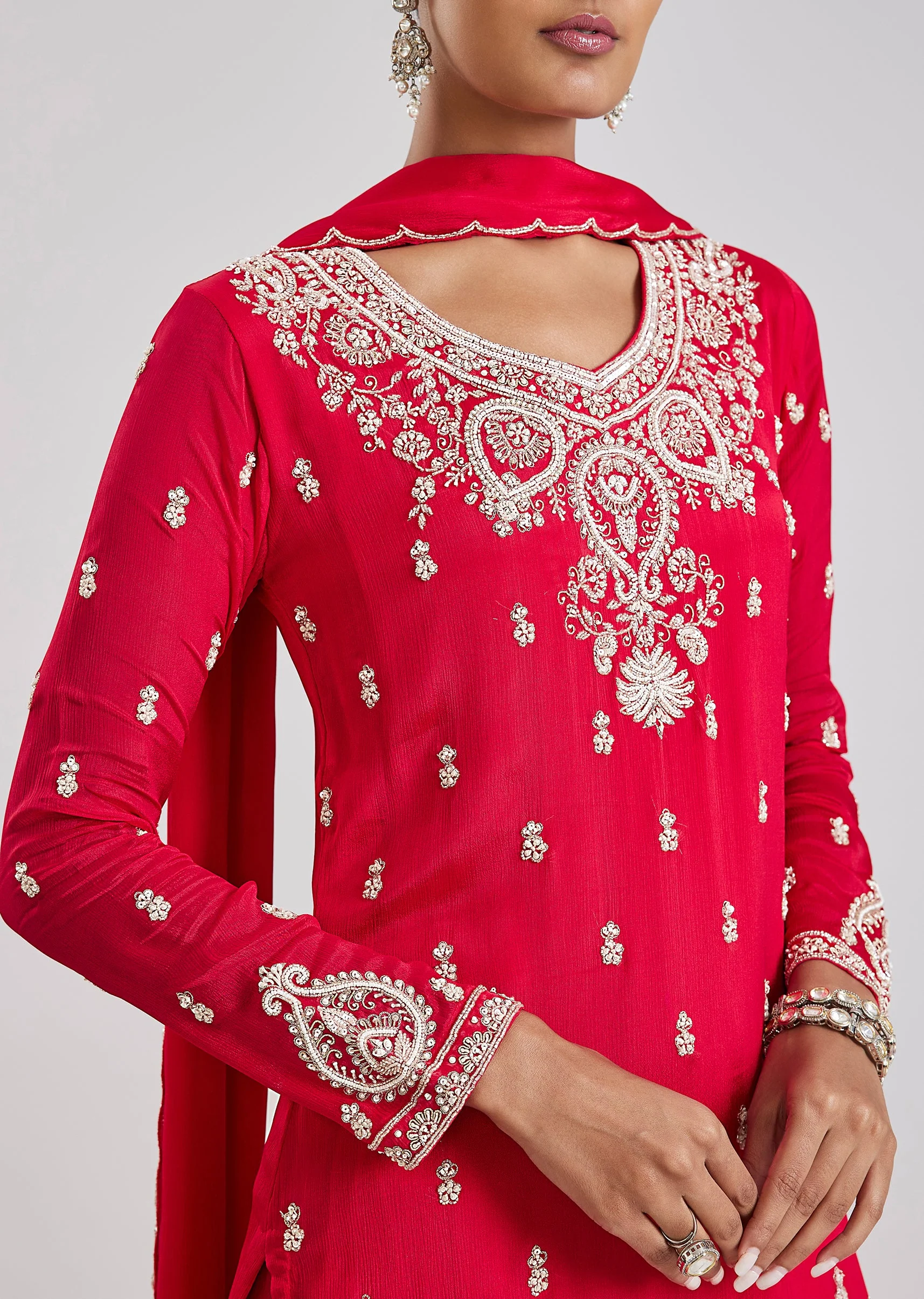 Red Embroidered Sharara Set - Image 2