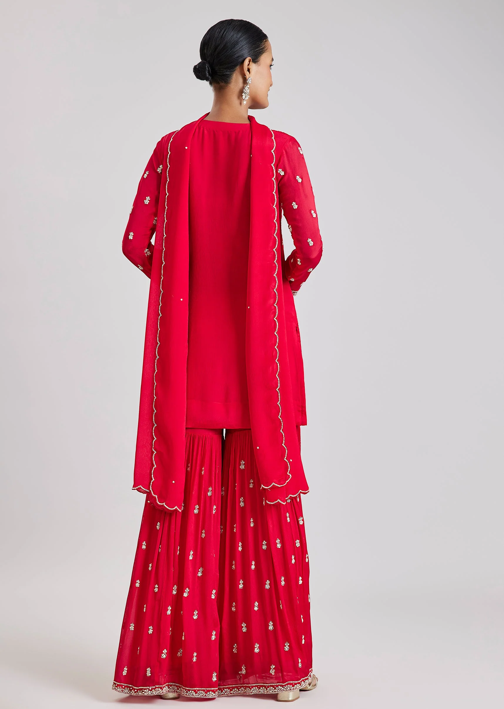 Red Embroidered Sharara Set - Image 5