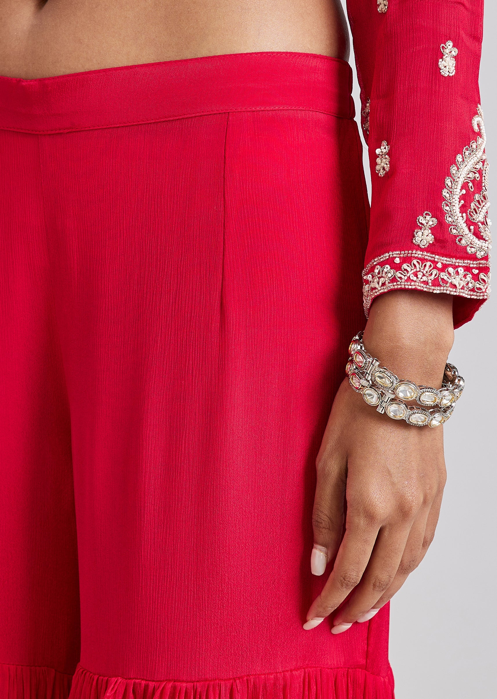 Red Embroidered Sharara Set - Image 6