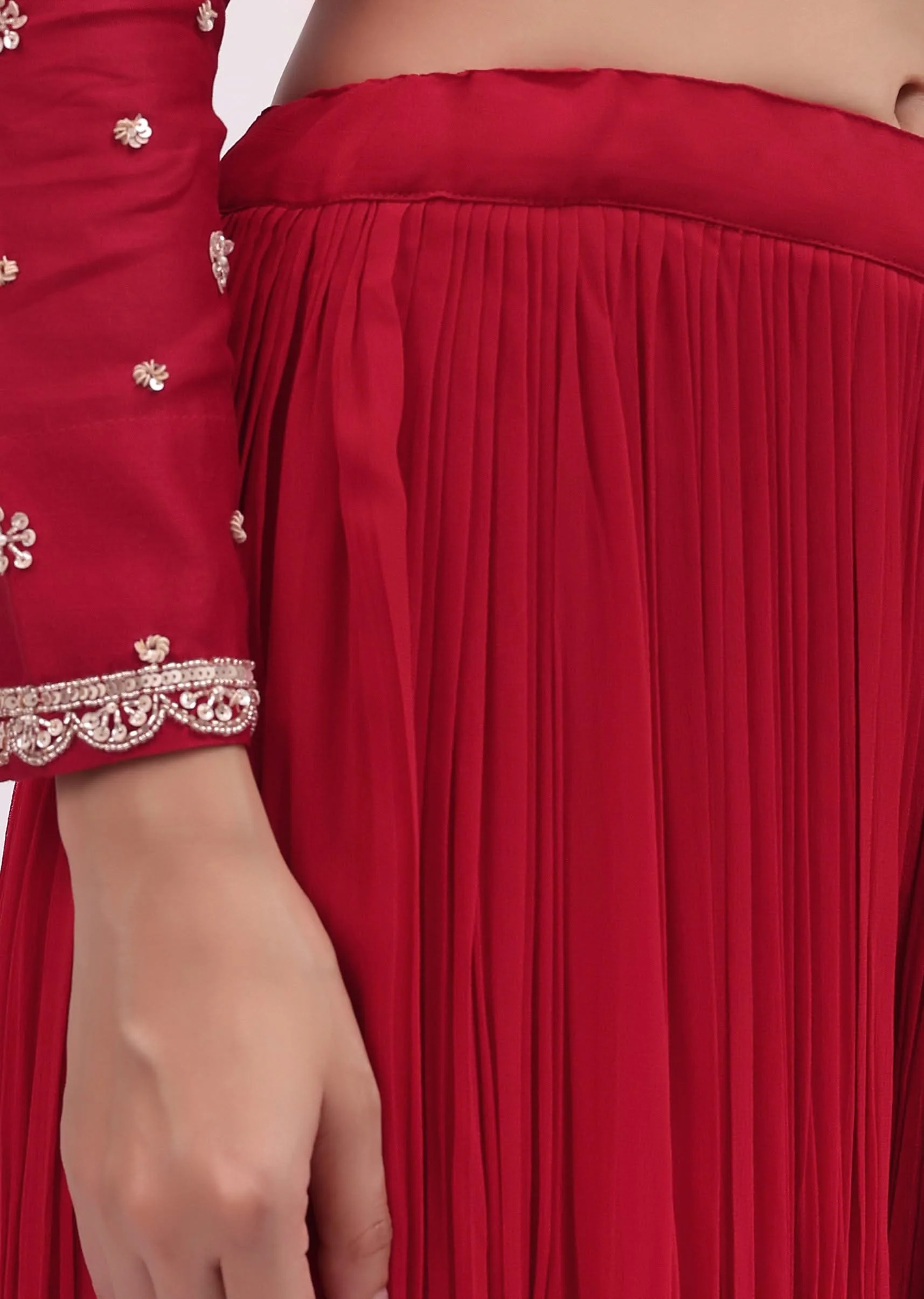 Red Embroidered Silk Kurta Palazzo Set - Image 6