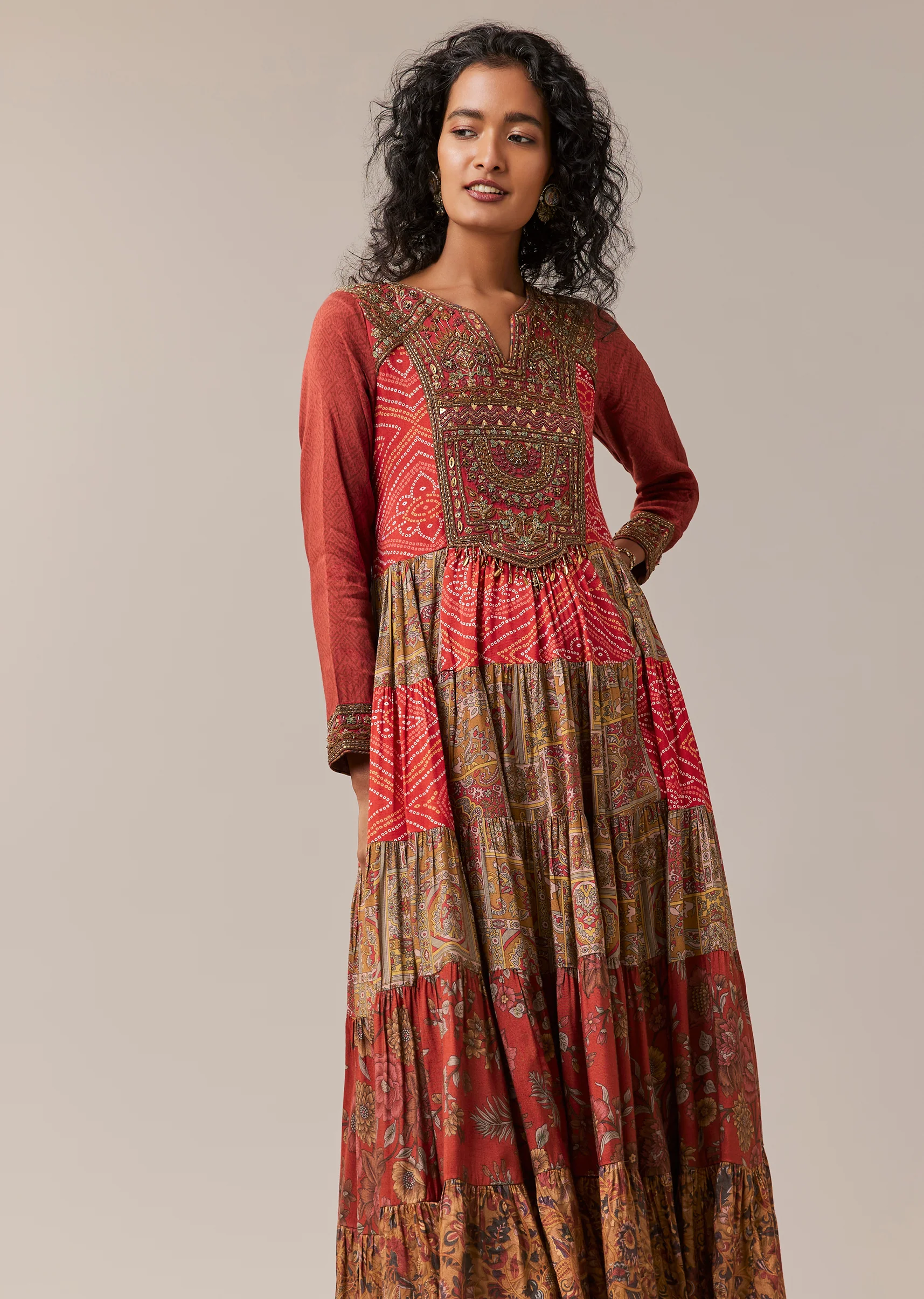 Red Festive Duo — Bandhani Kurti For Her And Banarasi Kurta For Him - Image 4