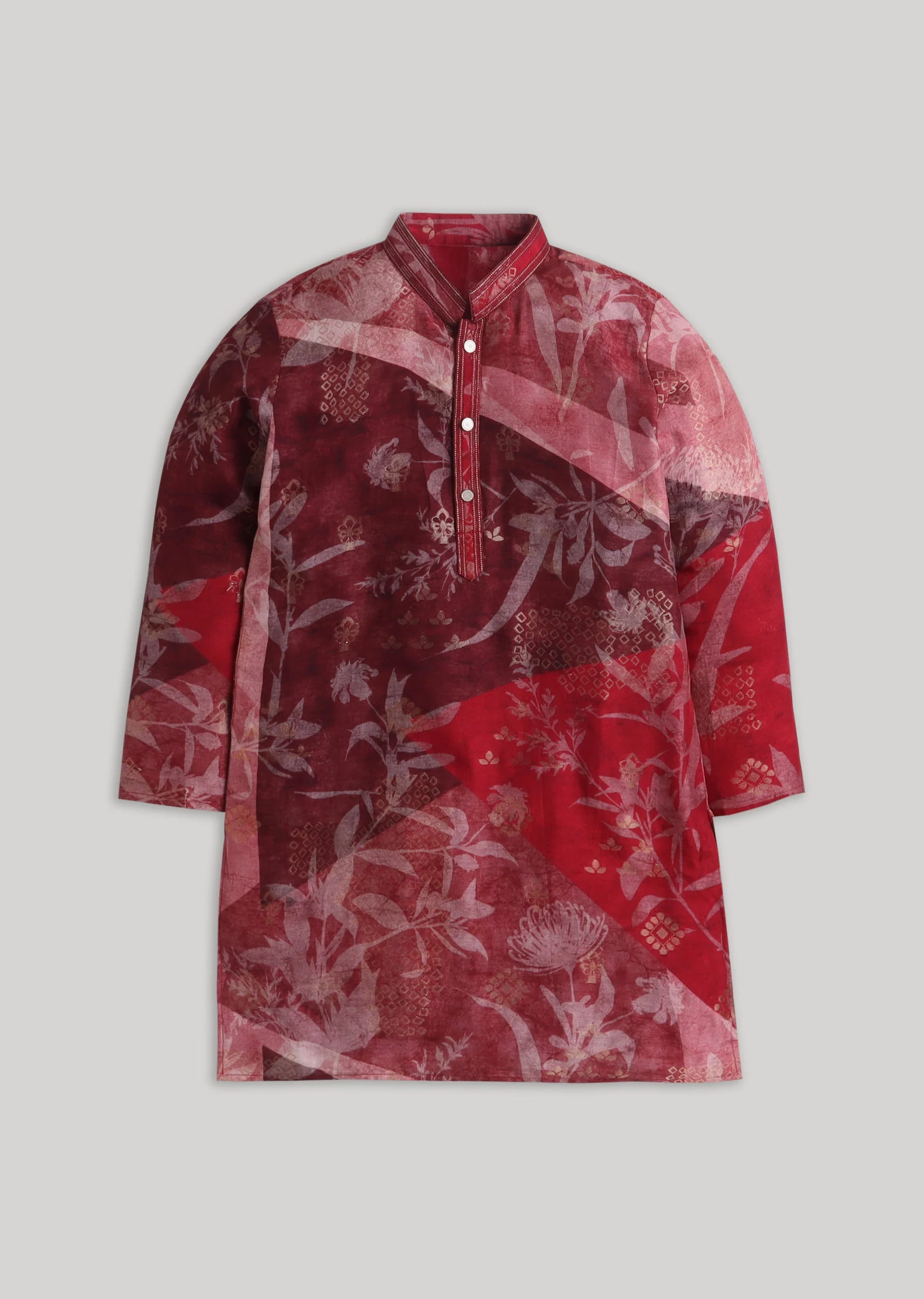 Red Floral Cotton Kurta Set With Color Pop - Image 2