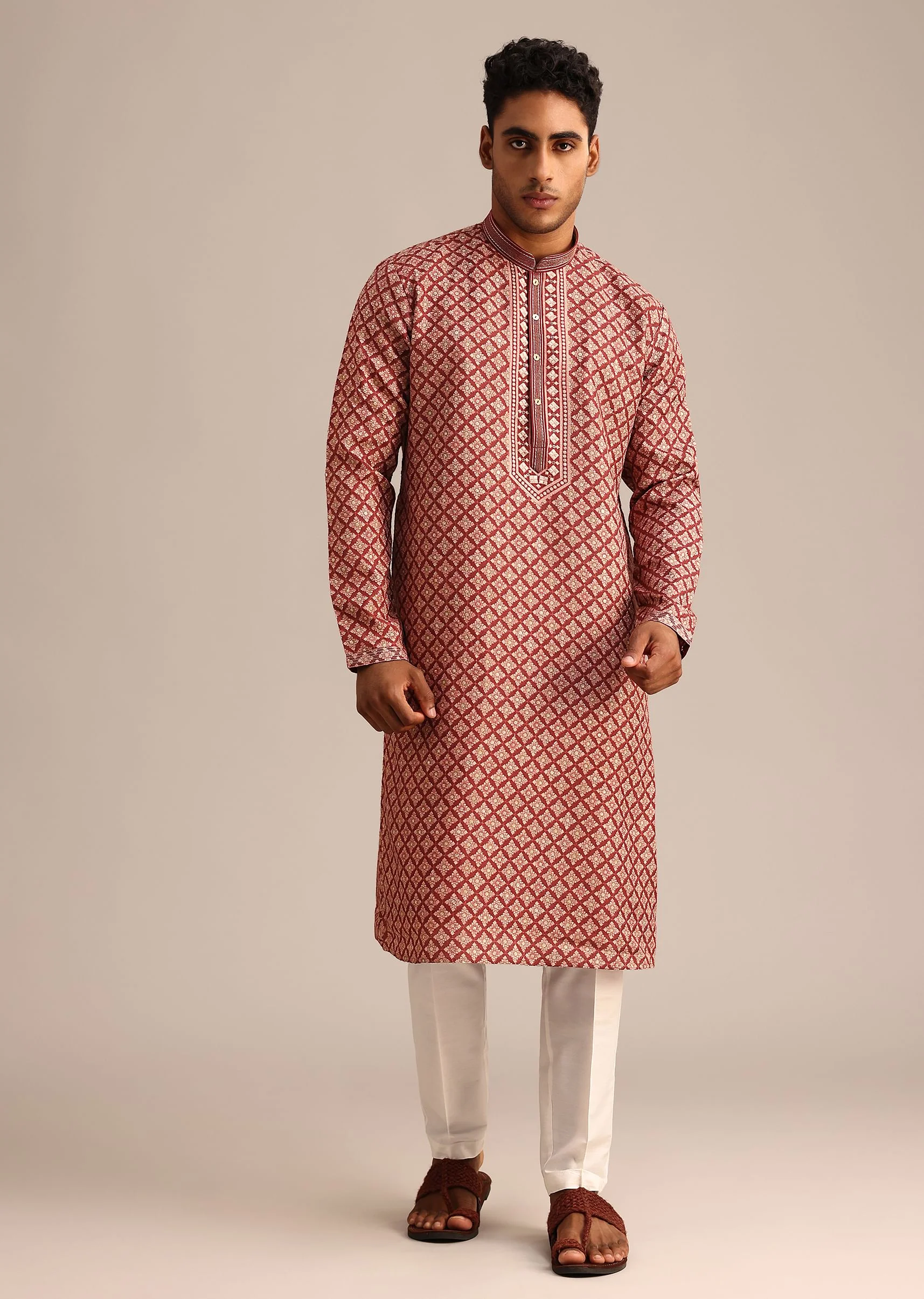 Red Georgette Kurta Set With Printed Detail