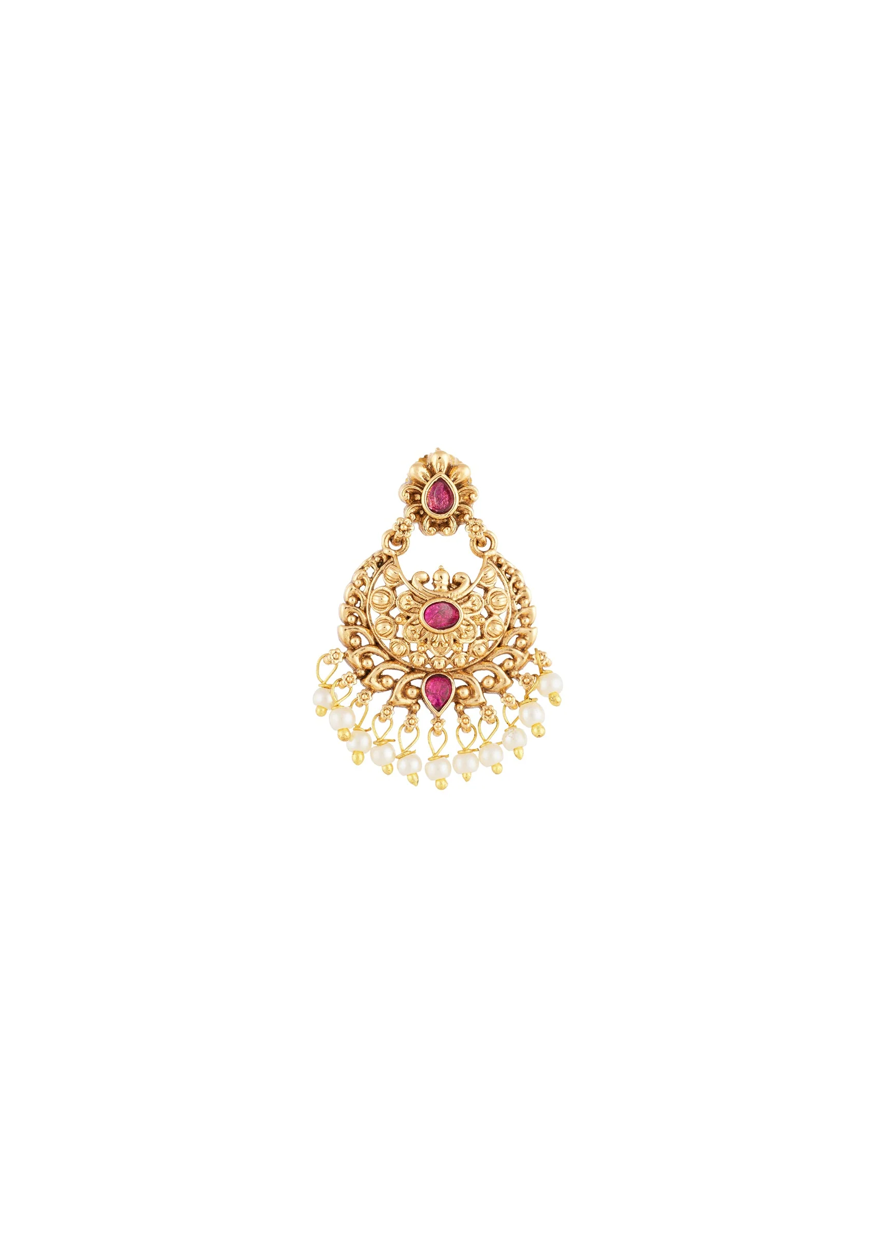 Red Gold Earrings With Kundan Detail Work - Image 3