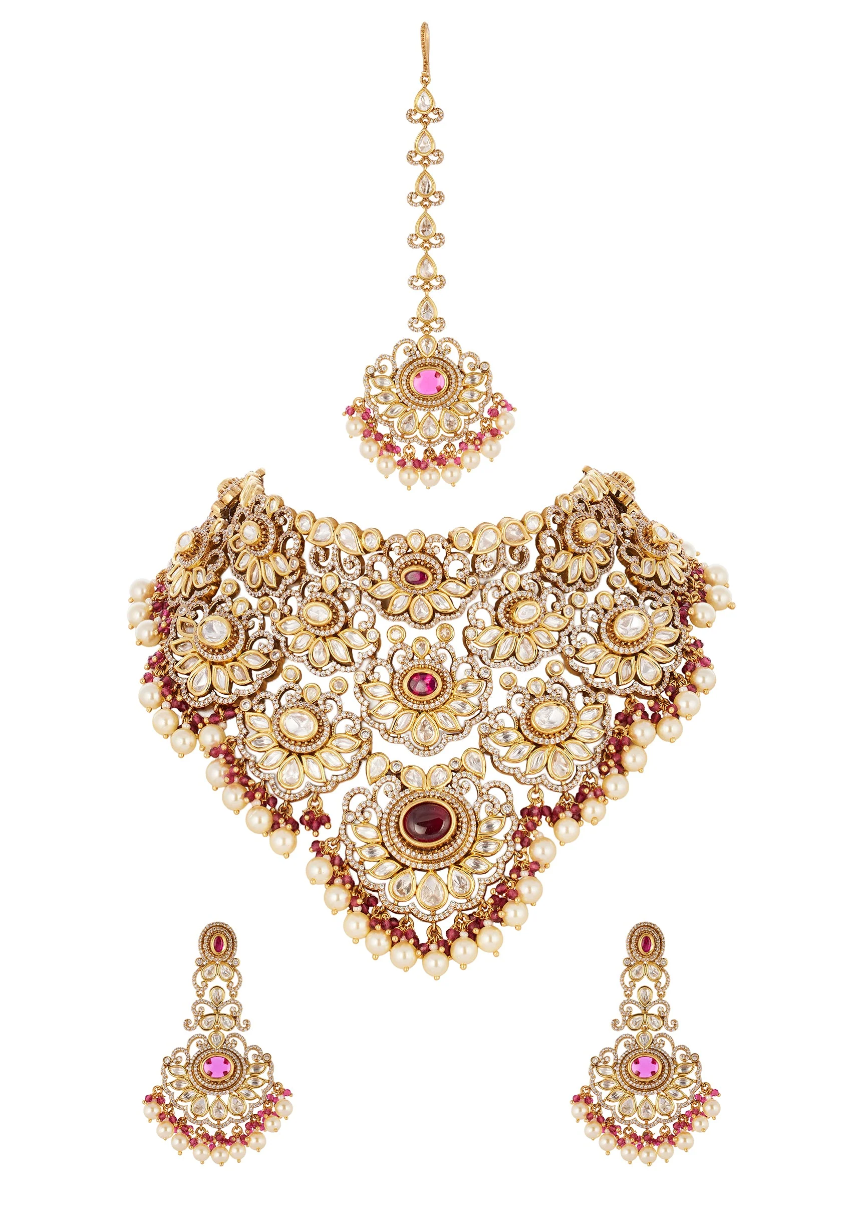 Red Gold Jewellery Set With Semi Precious Stones And Drops - Image 2