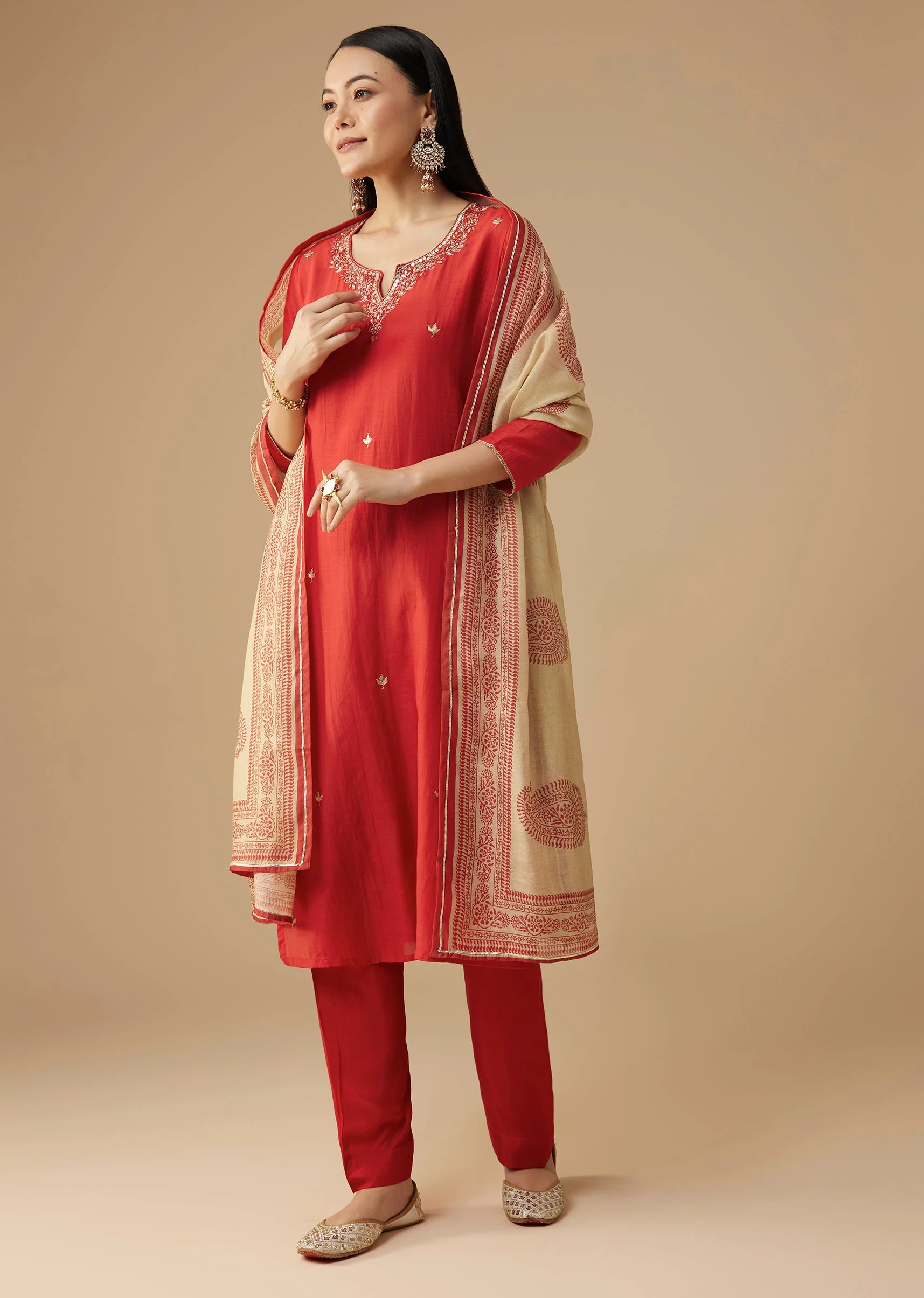 Red Gota Work Kurta Set