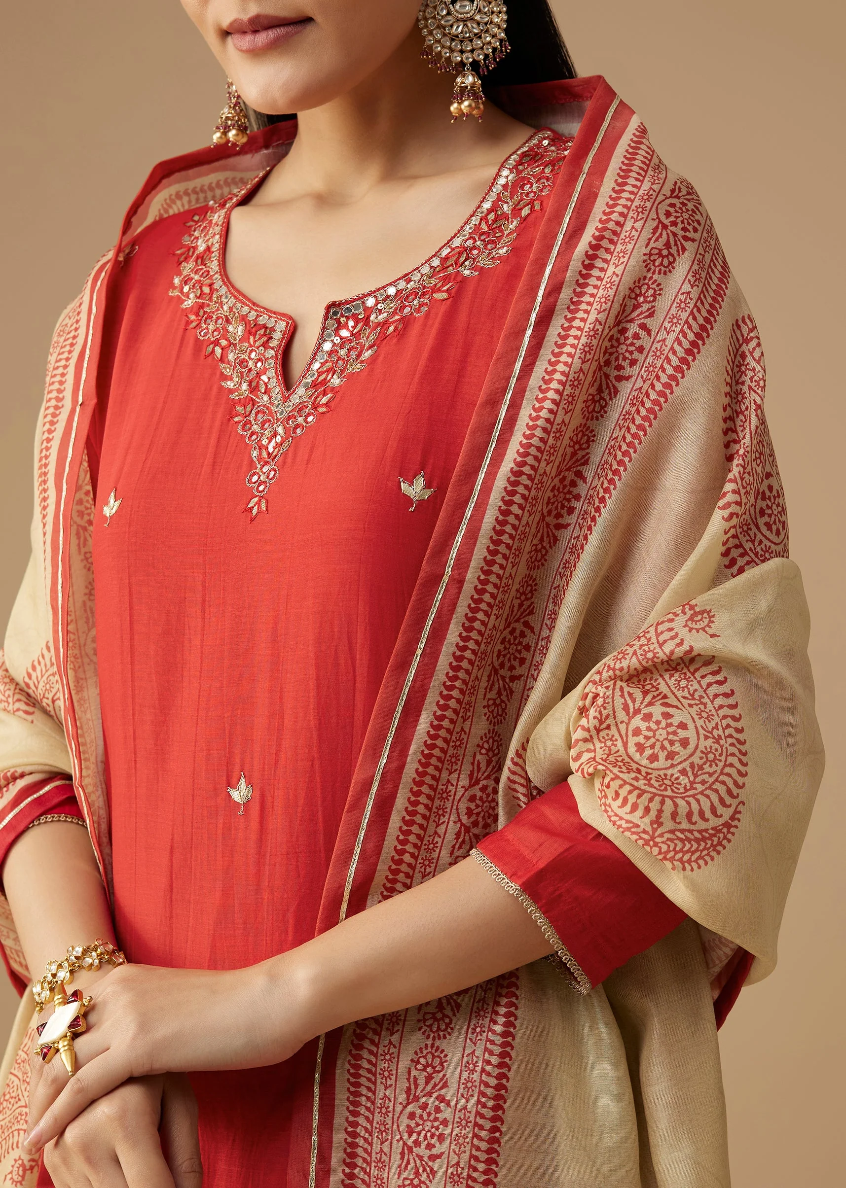 Red Gota Work Kurta Set - Image 2