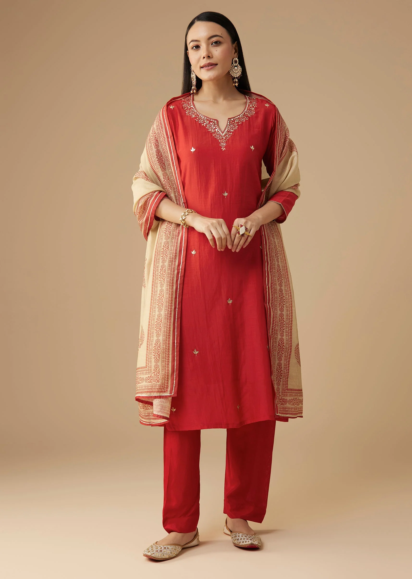 Red Gota Work Kurta Set - Image 3