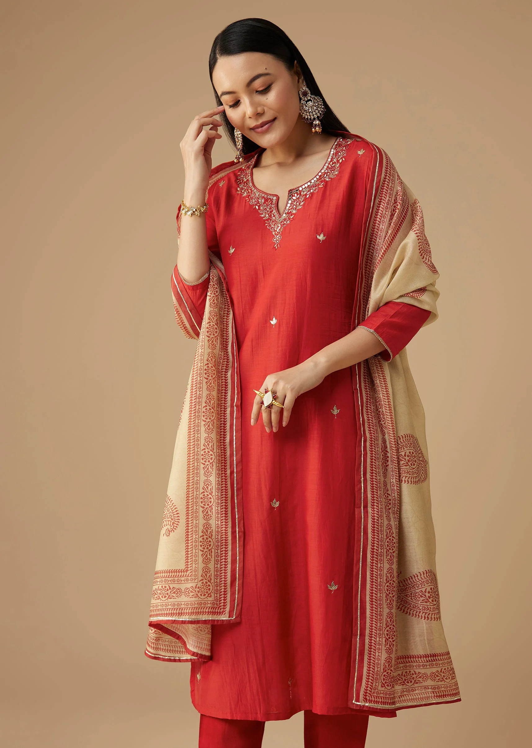 Red Gota Work Kurta Set - Image 4