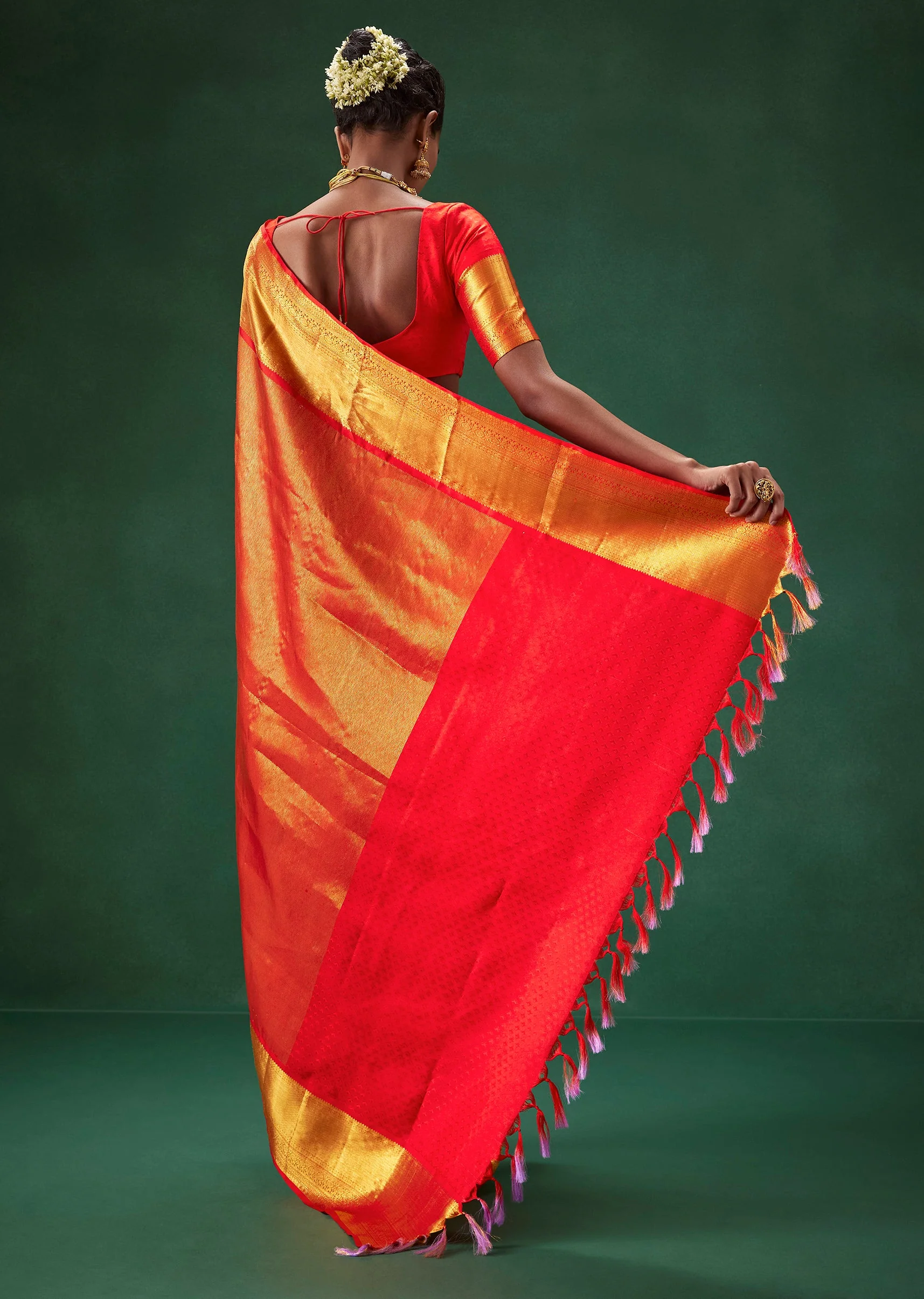 Red Kanjivaram Bridal Saree with Unstitched Blouse - Image 2