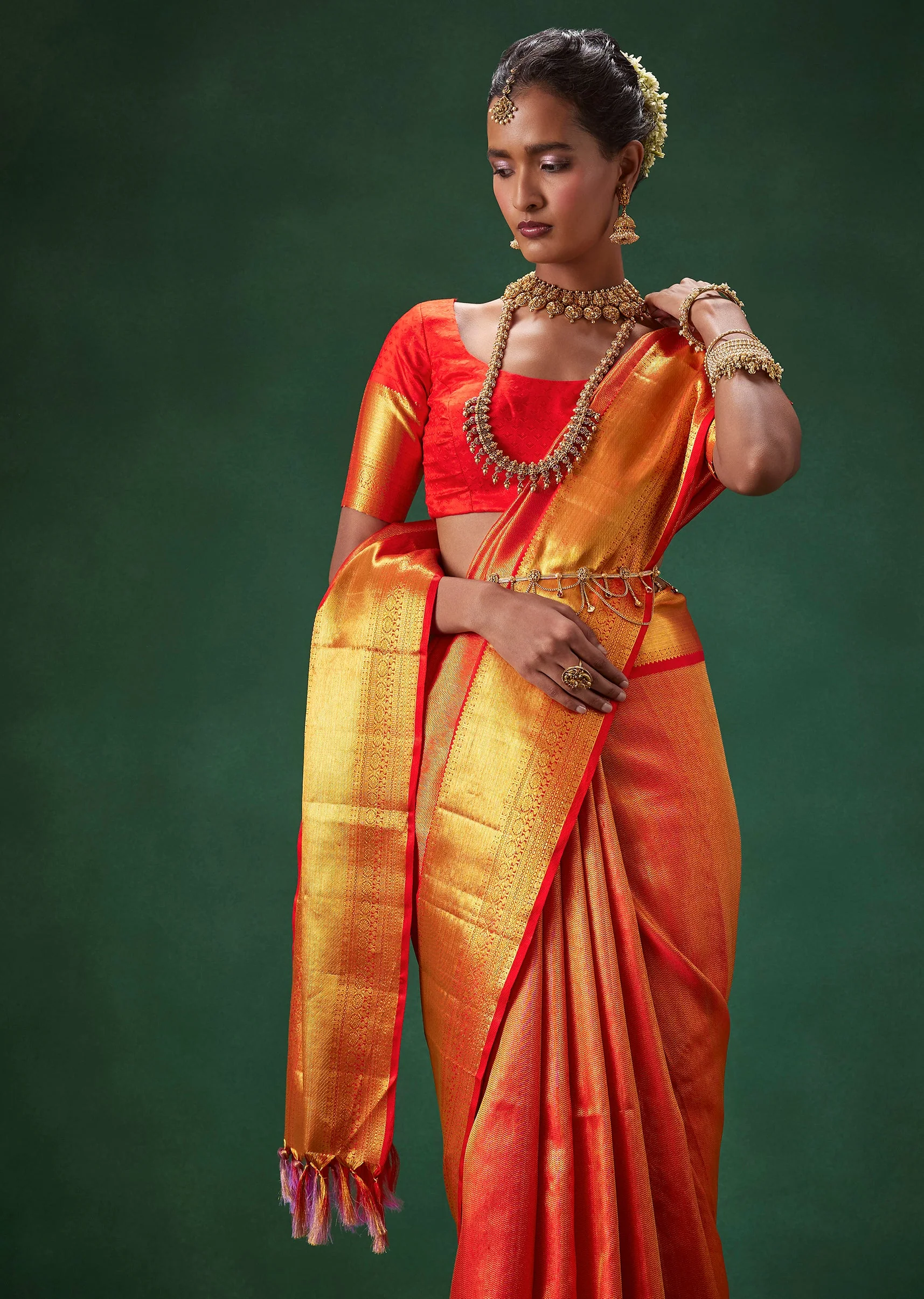 Red Kanjivaram Bridal Saree with Unstitched Blouse - Image 6
