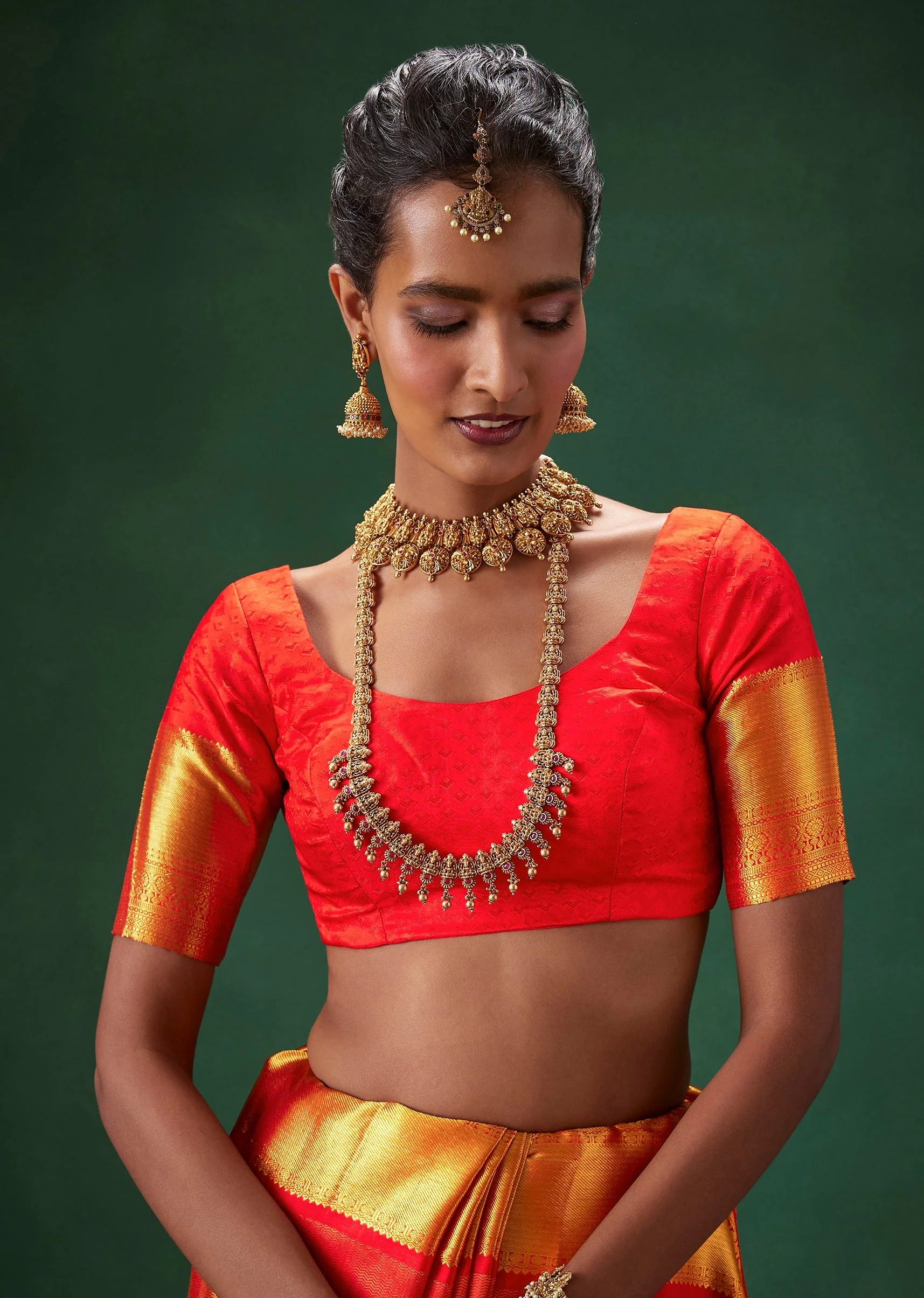 Red Kanjivaram Bridal Saree with Unstitched Blouse - Image 7