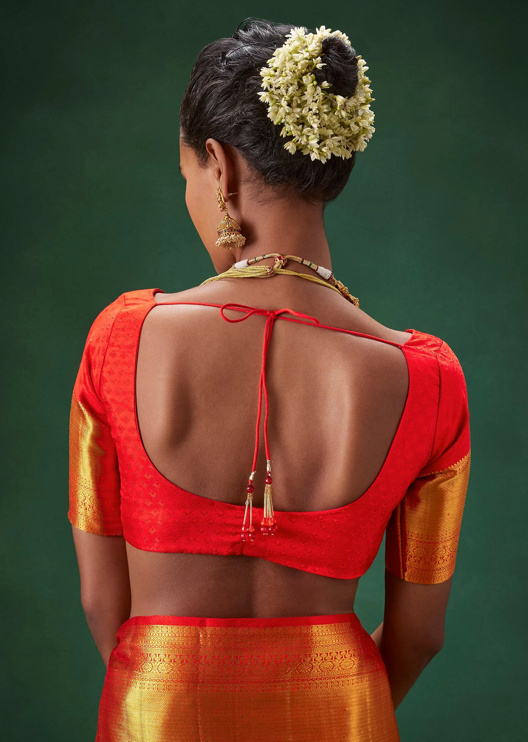 Red Kanjivaram Bridal Saree with Unstitched Blouse - Image 8