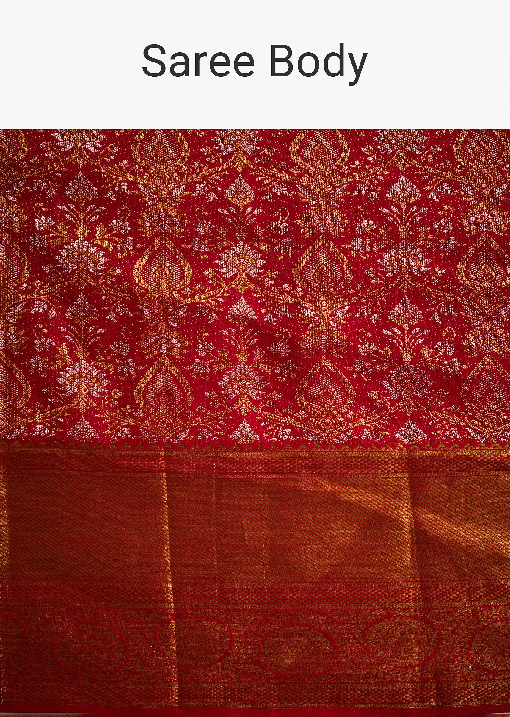 Red Kanjivaram Silk Saree With Golden Zari Detailing - Image 10