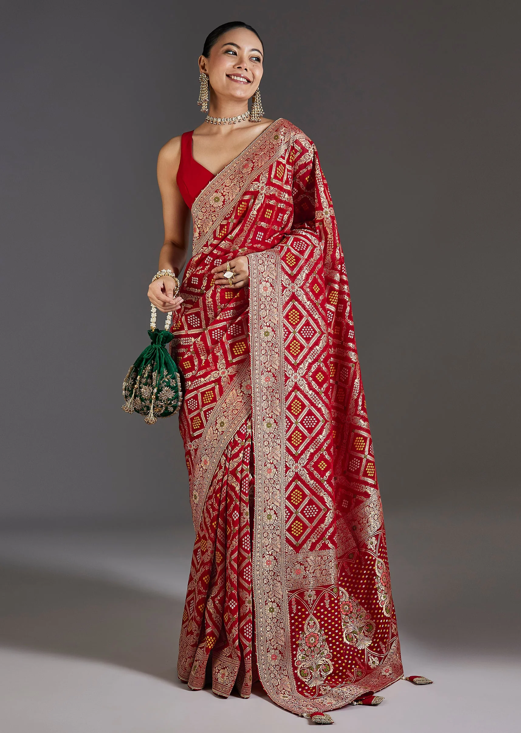 Red Khaddi Georgette Saree - Image 3